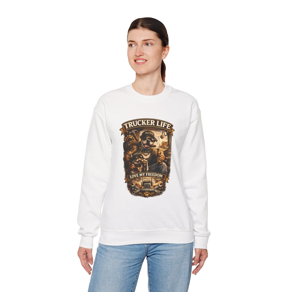 Trucker Life Crewneck Sweatshirt – "Love My Freedom" Vintage Trucker Graphic