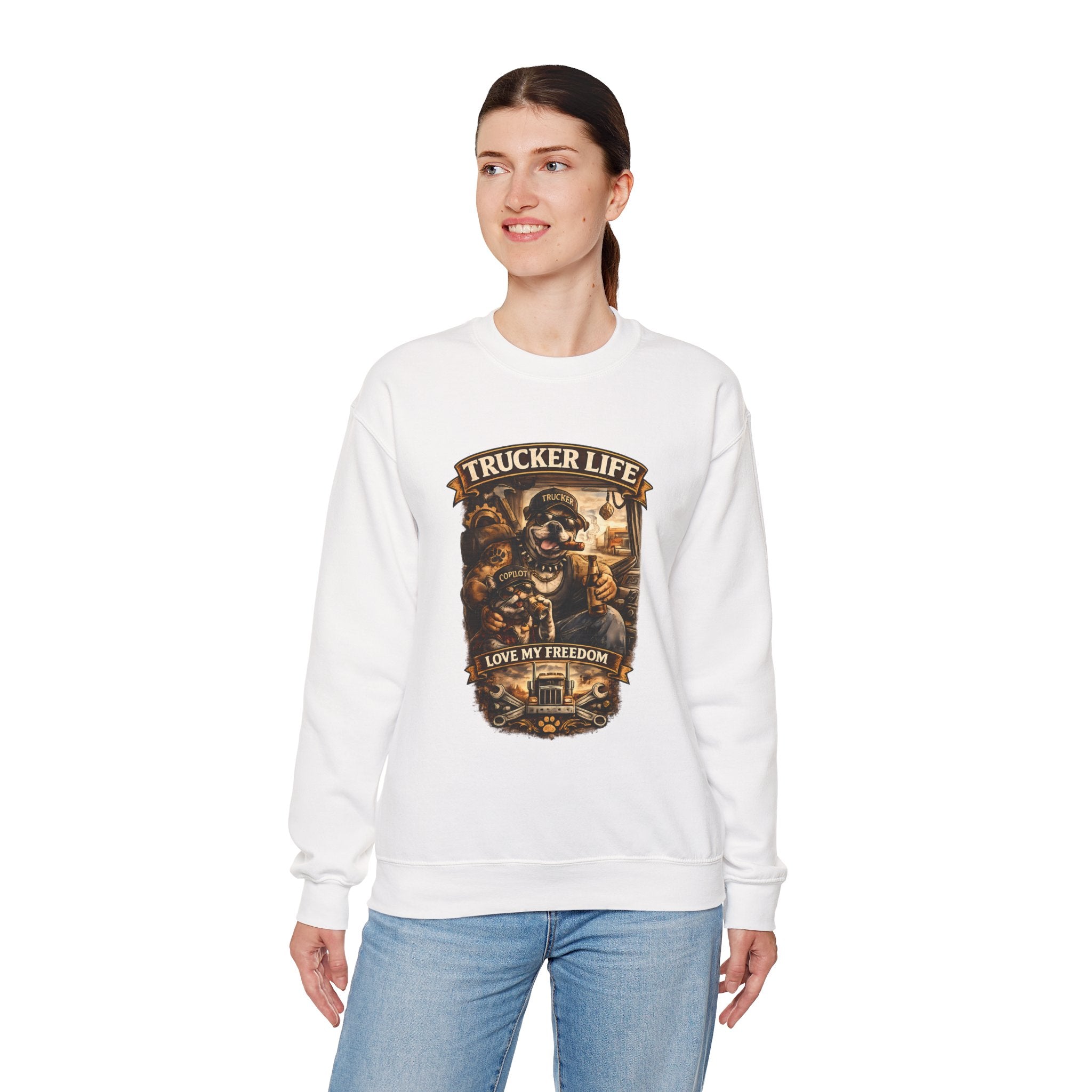 Trucker Life Crewneck Sweatshirt – "Love My Freedom" Vintage Trucker Graphic