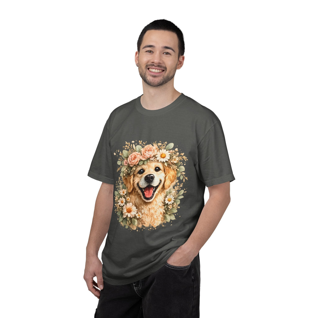 Golden Retriever Floral Crown T-Shirt — Cute Dog Tee for Pet Lovers Printify