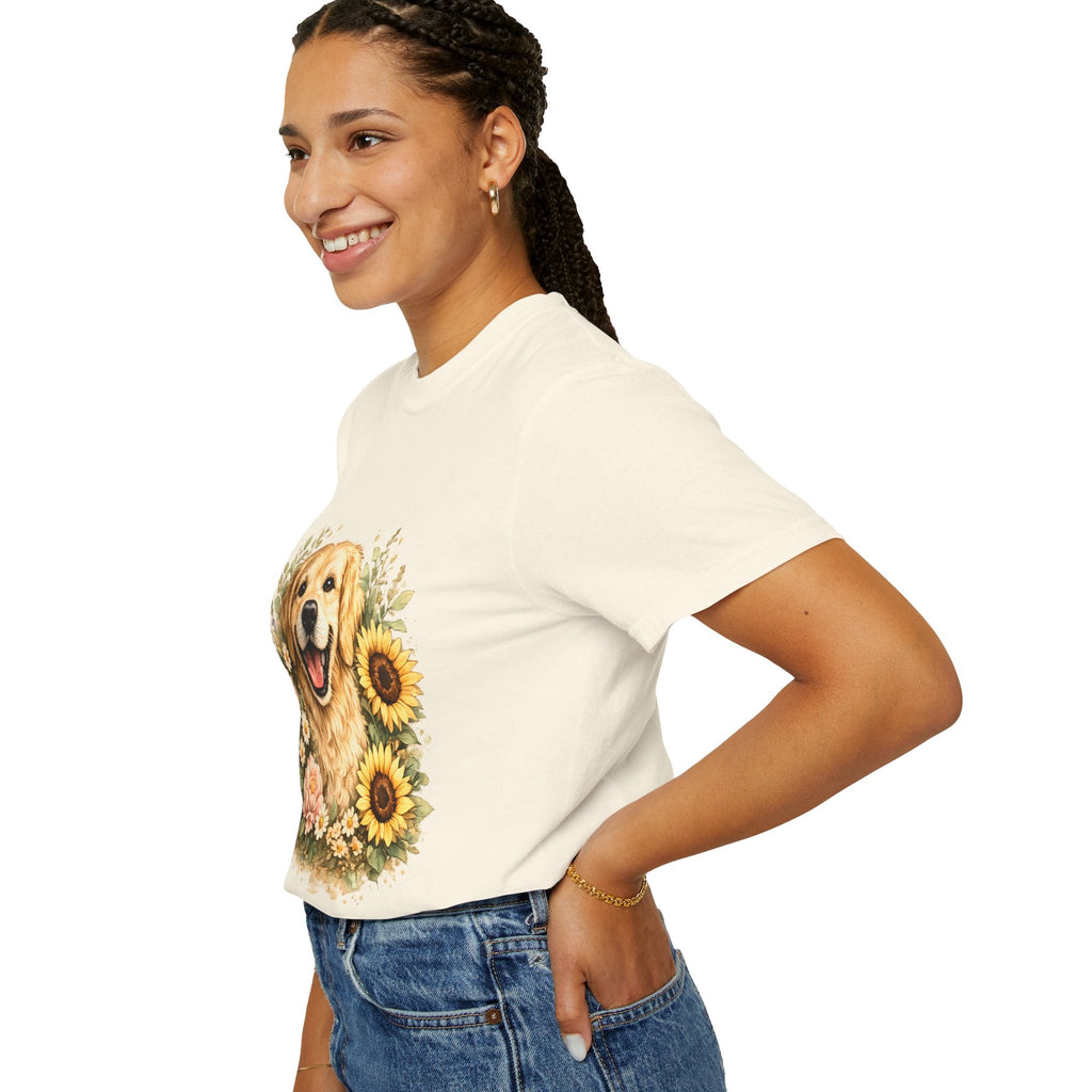 Golden Retriever Sunflower T-Shirt — Happy Dog Floral Tee Printify