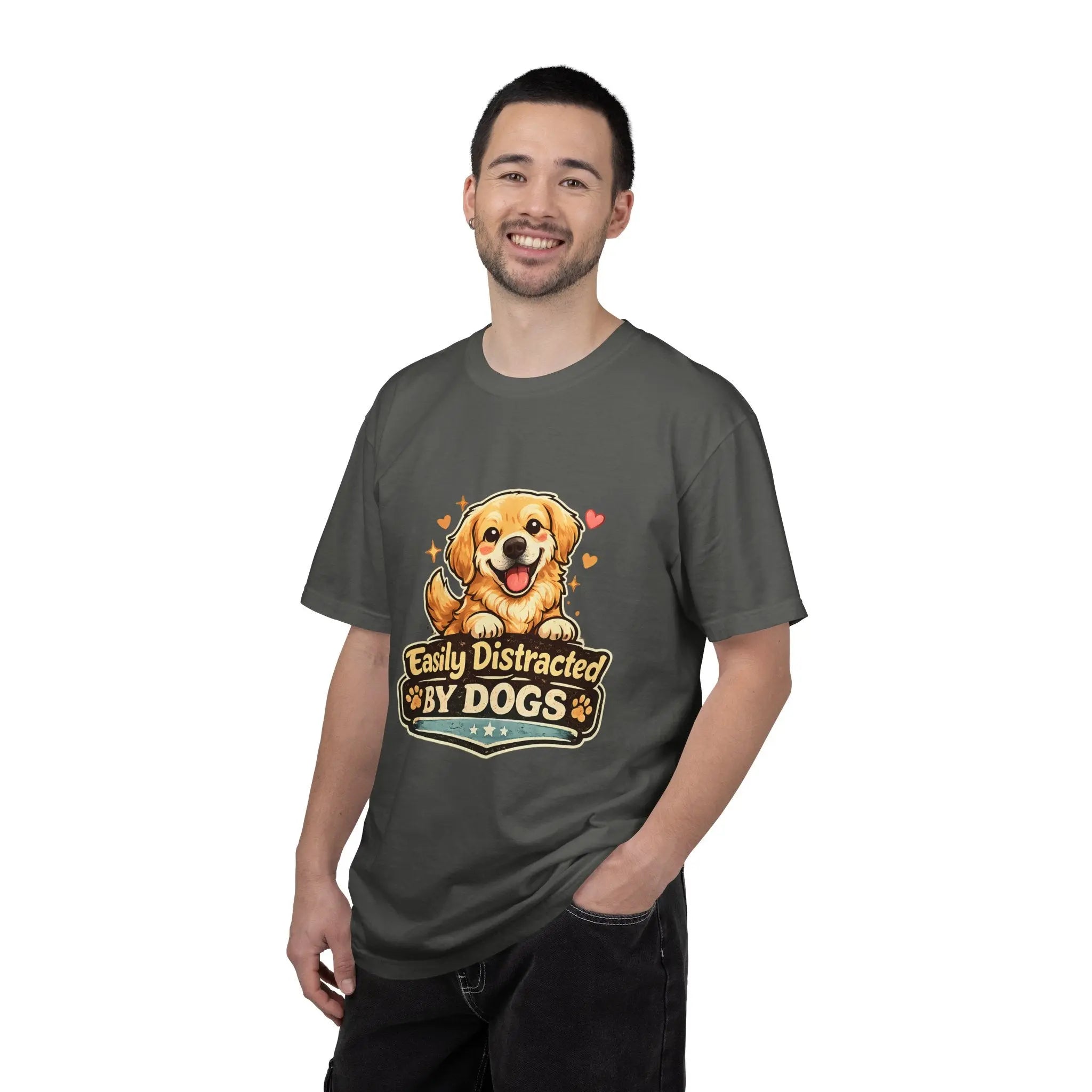 Dog Lover T-Shirt - "Easily Distracted By Dogs" Cute Golden Retriever Tee