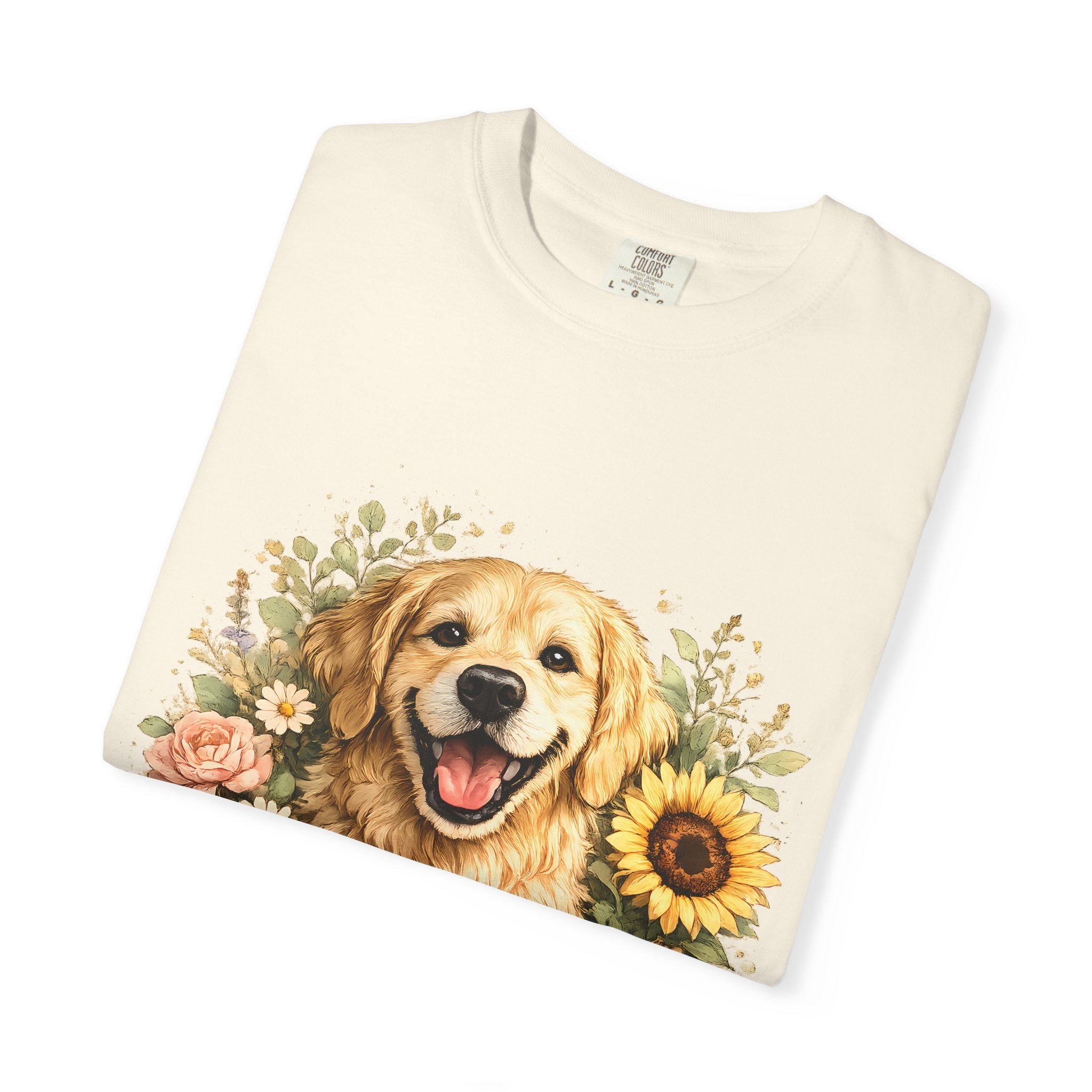 Golden Retriever Sunflower T-Shirt — Happy Dog Floral Tee Printify