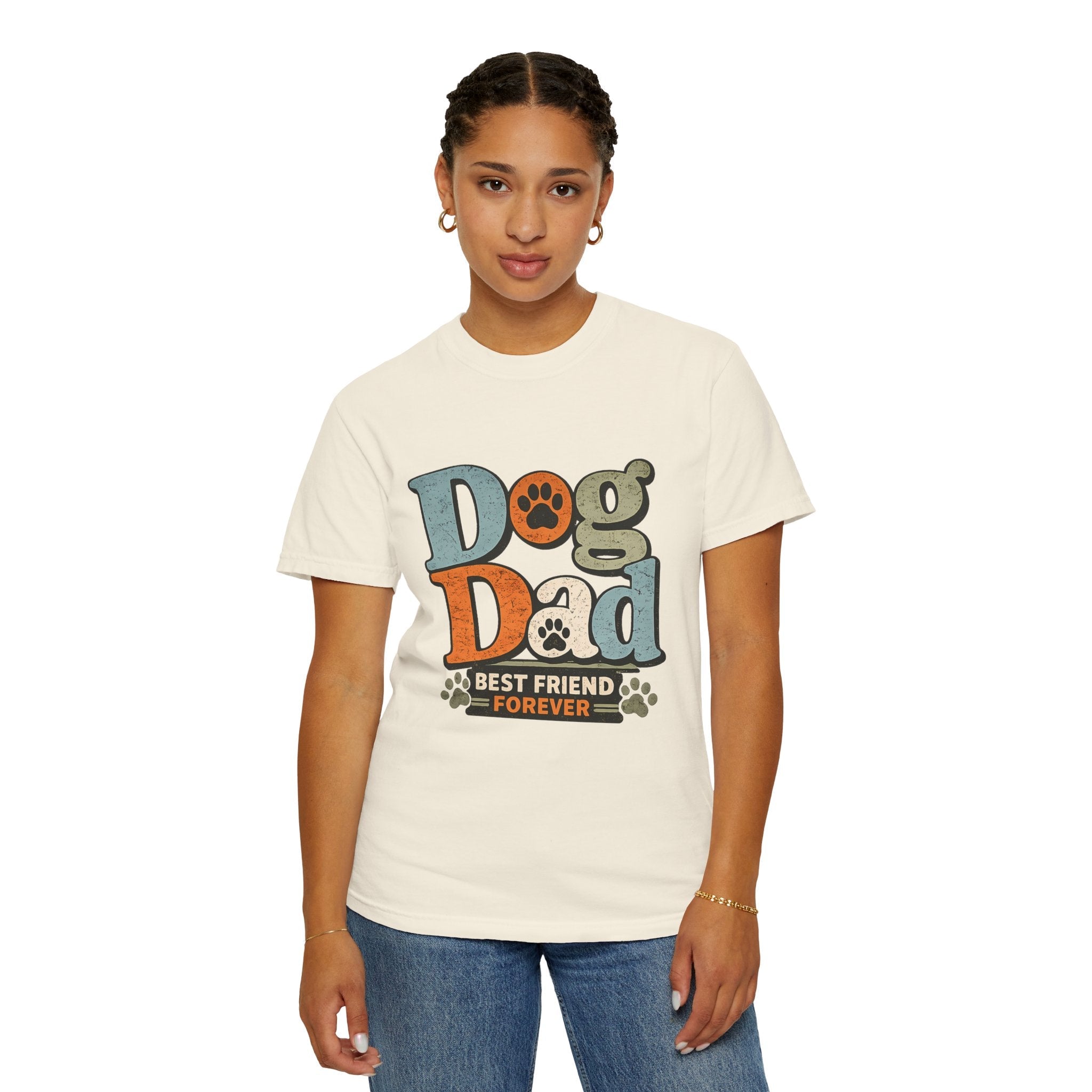 Dog Dad T-Shirt — "Best Friend Forever" Vintage Paw Print Tee Printify