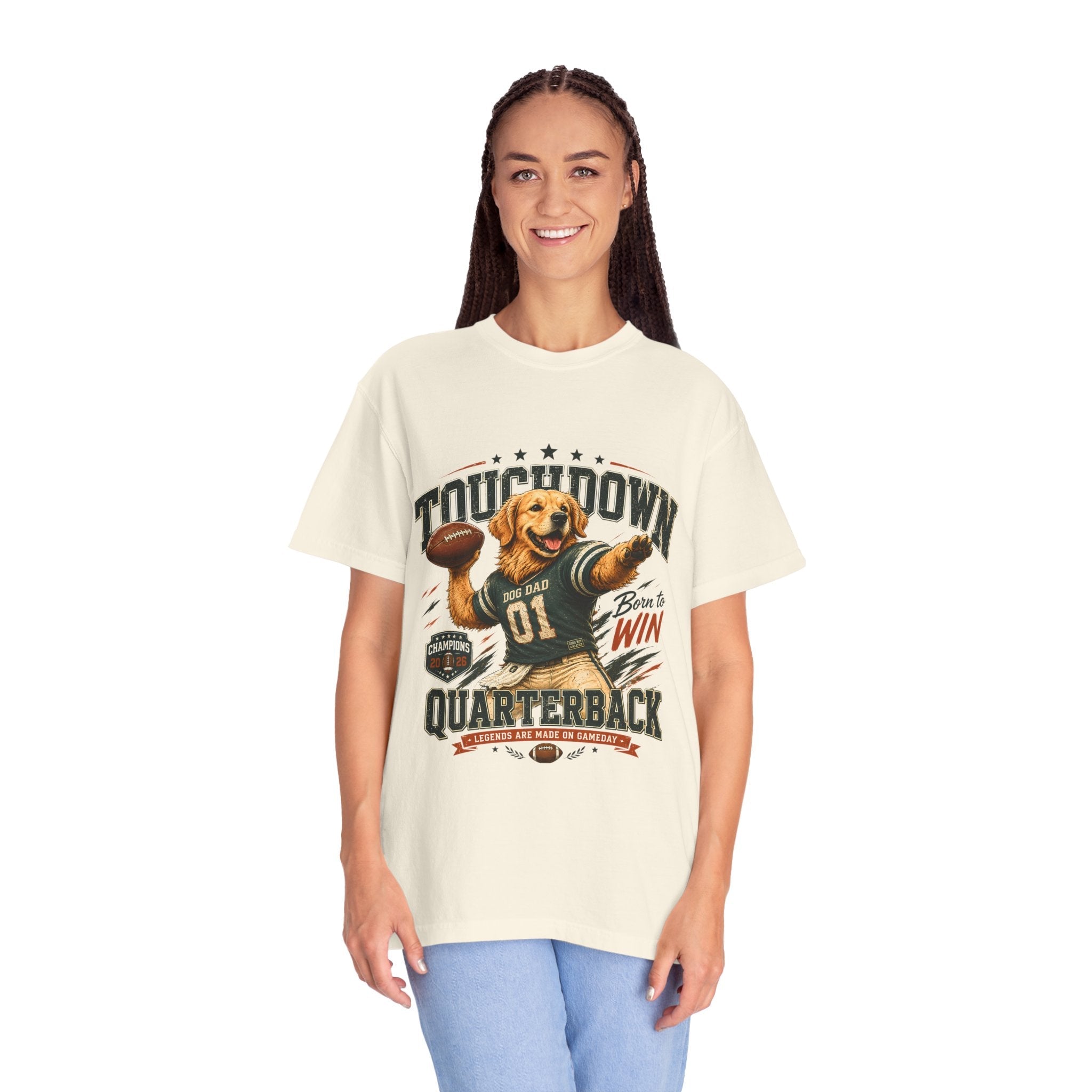 Touchdown Quarterback T-Shirt — Cute Golden Retriever Football Tee (Born to Win) Printify