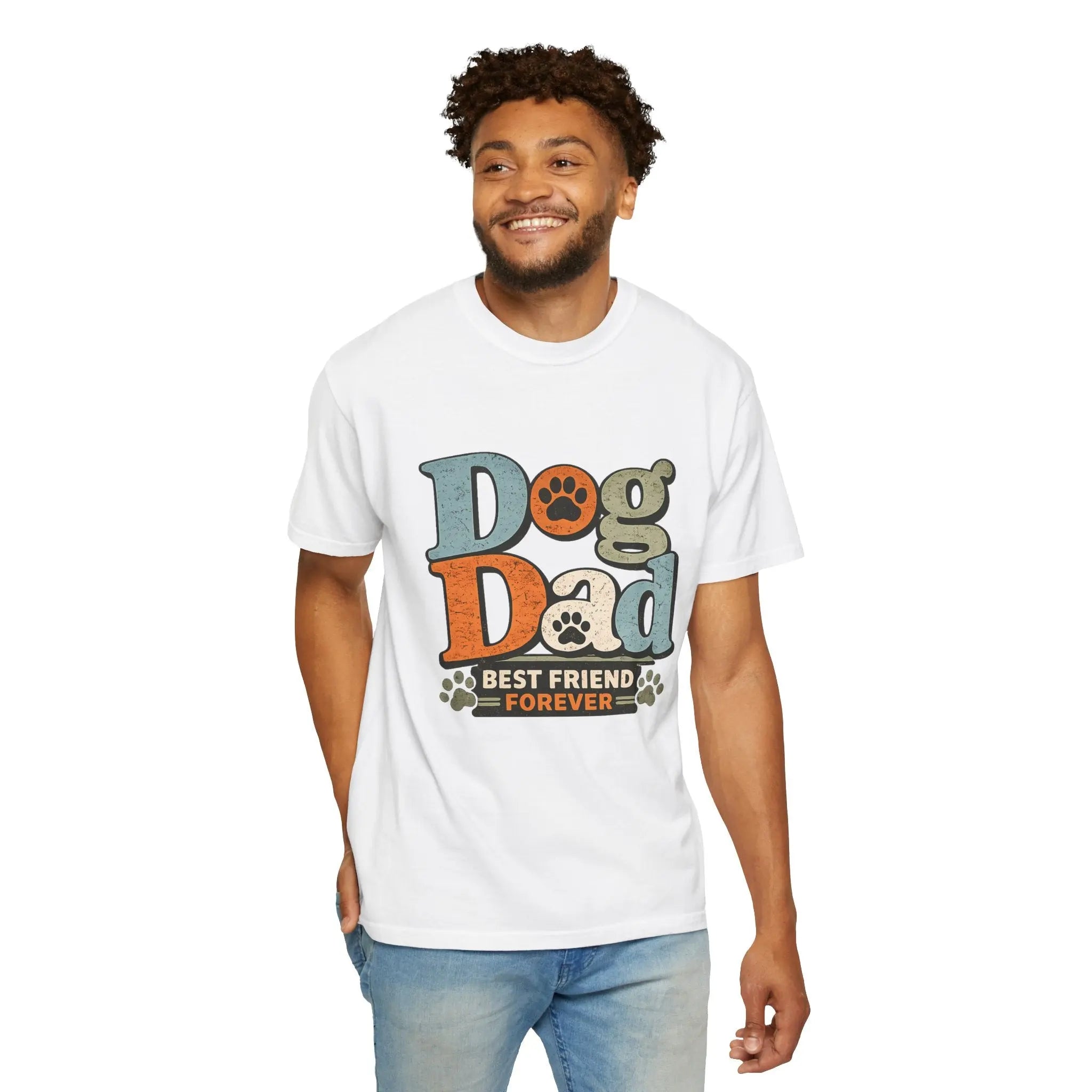 Dog Dad T-Shirt — "Best Friend Forever" Vintage Paw Print Tee Printify