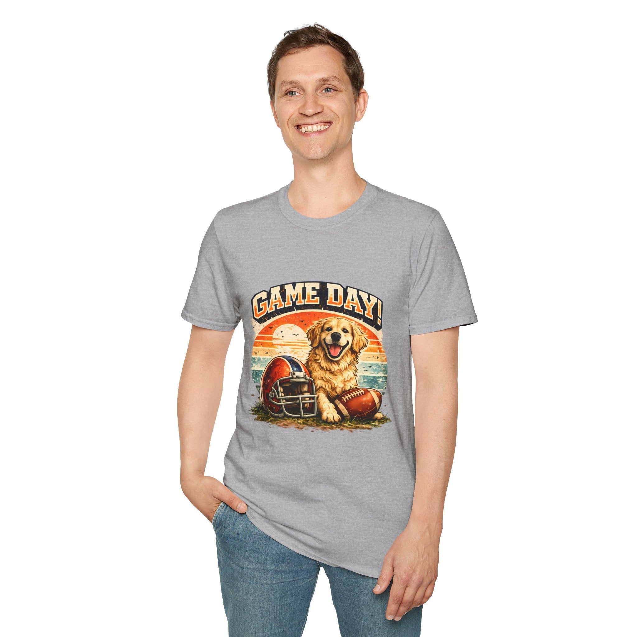 Game Day T-Shirt — Retro Golden Retriever Football Tee Printify