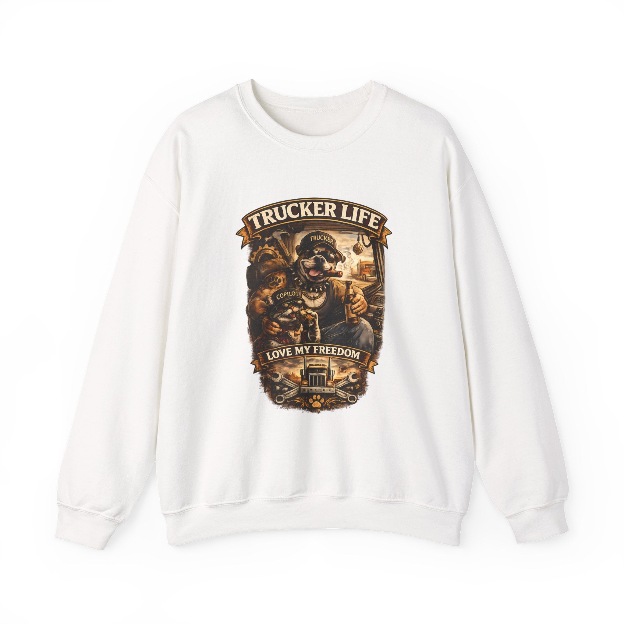 Trucker Life Crewneck Sweatshirt – "Love My Freedom" Vintage Trucker Graphic