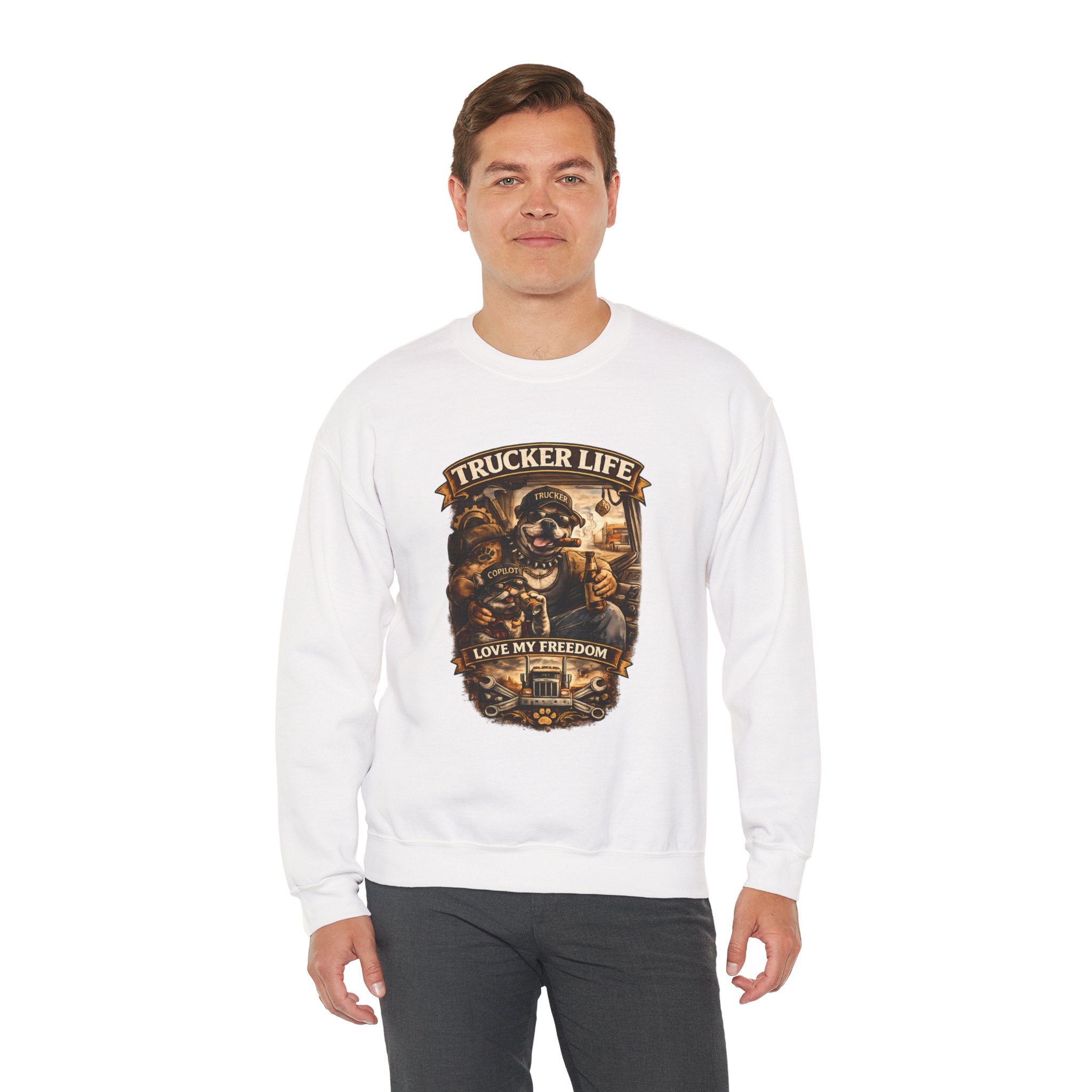 Trucker Life Crewneck Sweatshirt – "Love My Freedom" Vintage Trucker Graphic