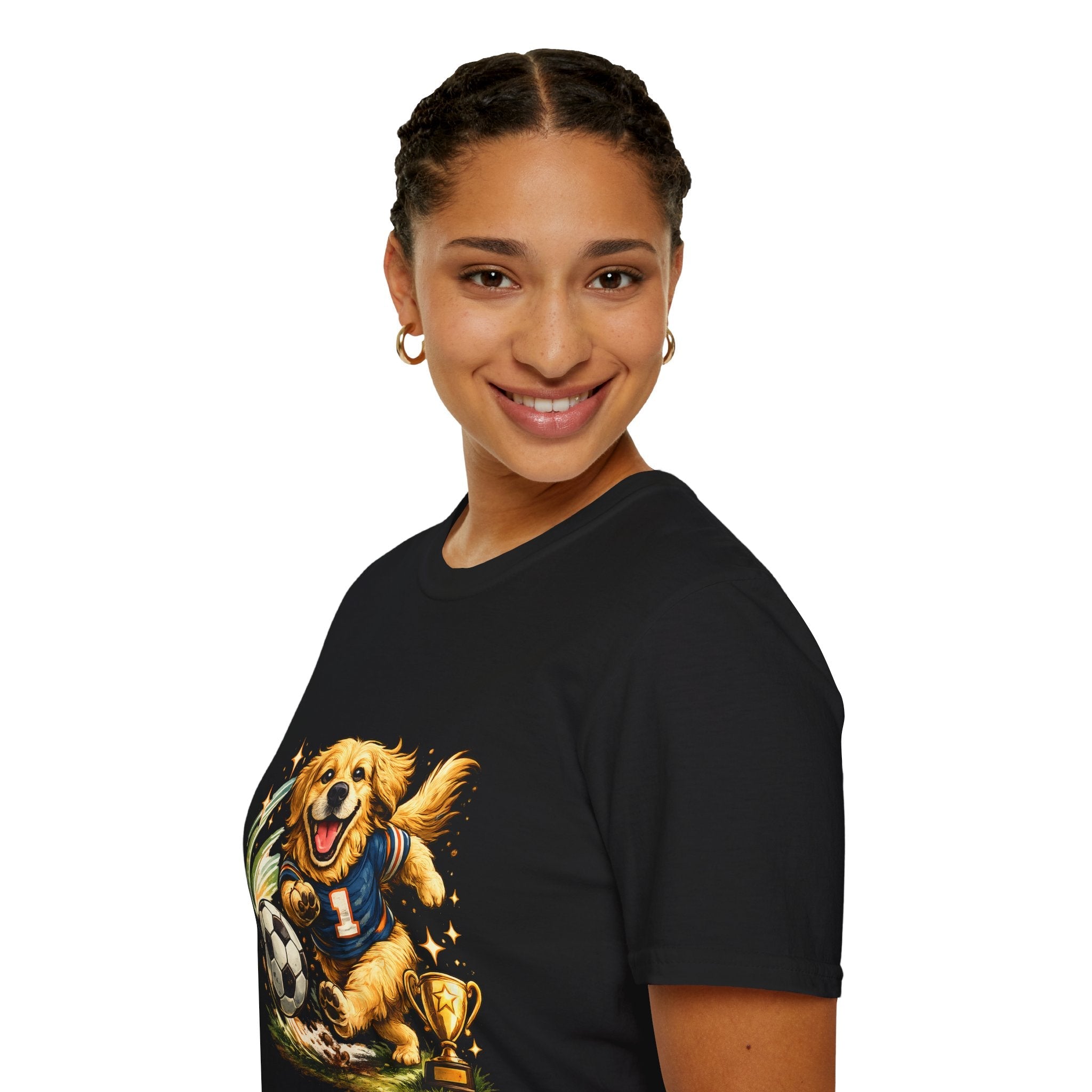 Golden Retriever Soccer T-Shirt — Cute Dog Playing Soccer Graphic Tee Printify