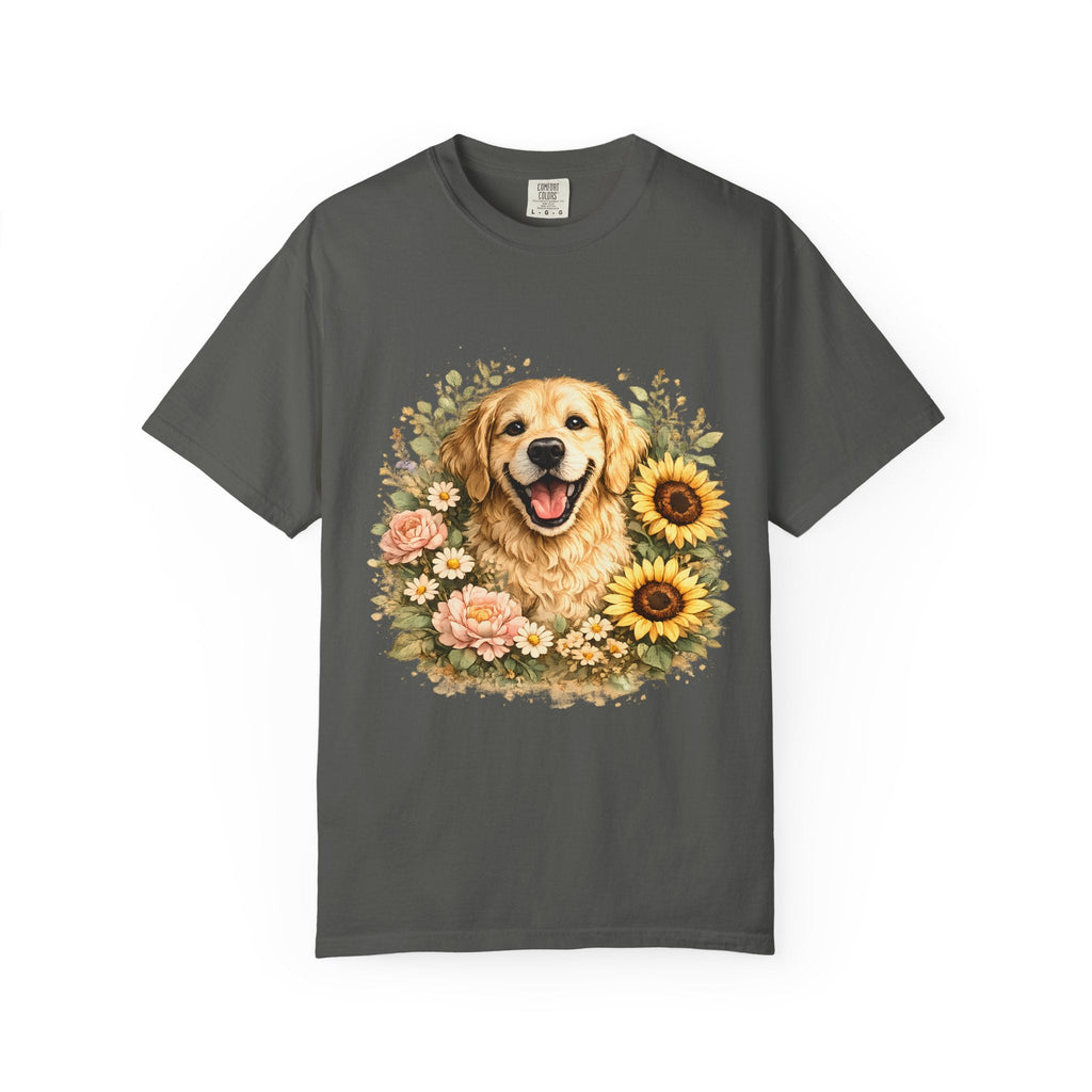 Golden Retriever Sunflower T-Shirt — Happy Dog Floral Tee Printify