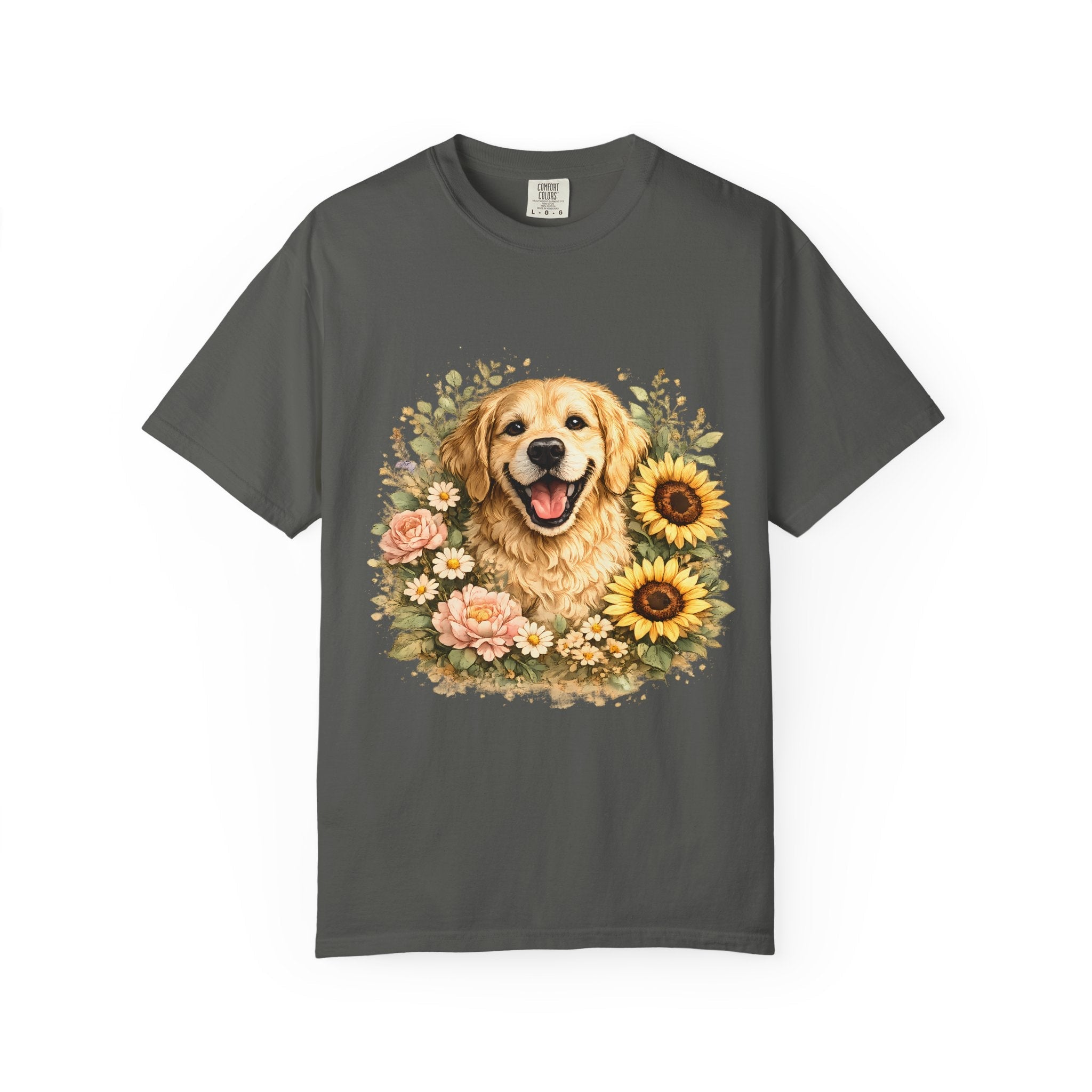 Golden Retriever Sunflower T-Shirt — Happy Dog Floral Tee Printify