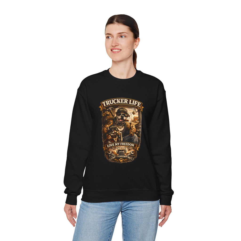 Trucker Life Crewneck Sweatshirt – "Love My Freedom" Vintage Trucker Graphic