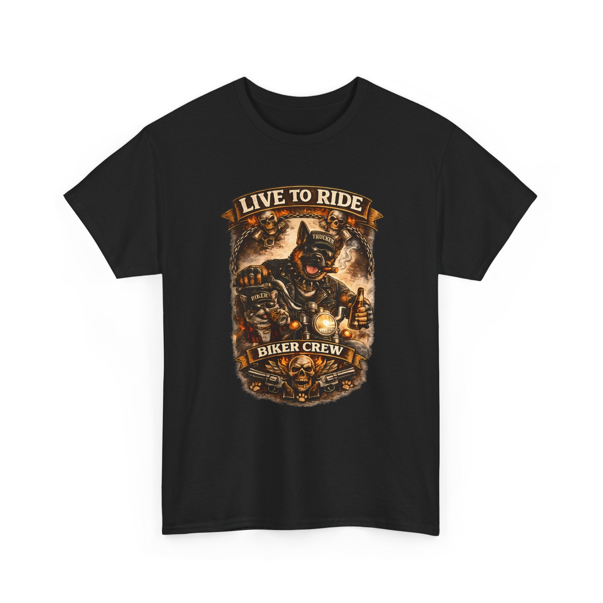 Live to Ride Biker Crew T-Shirt — Vintage Motorcycle Skull Tee