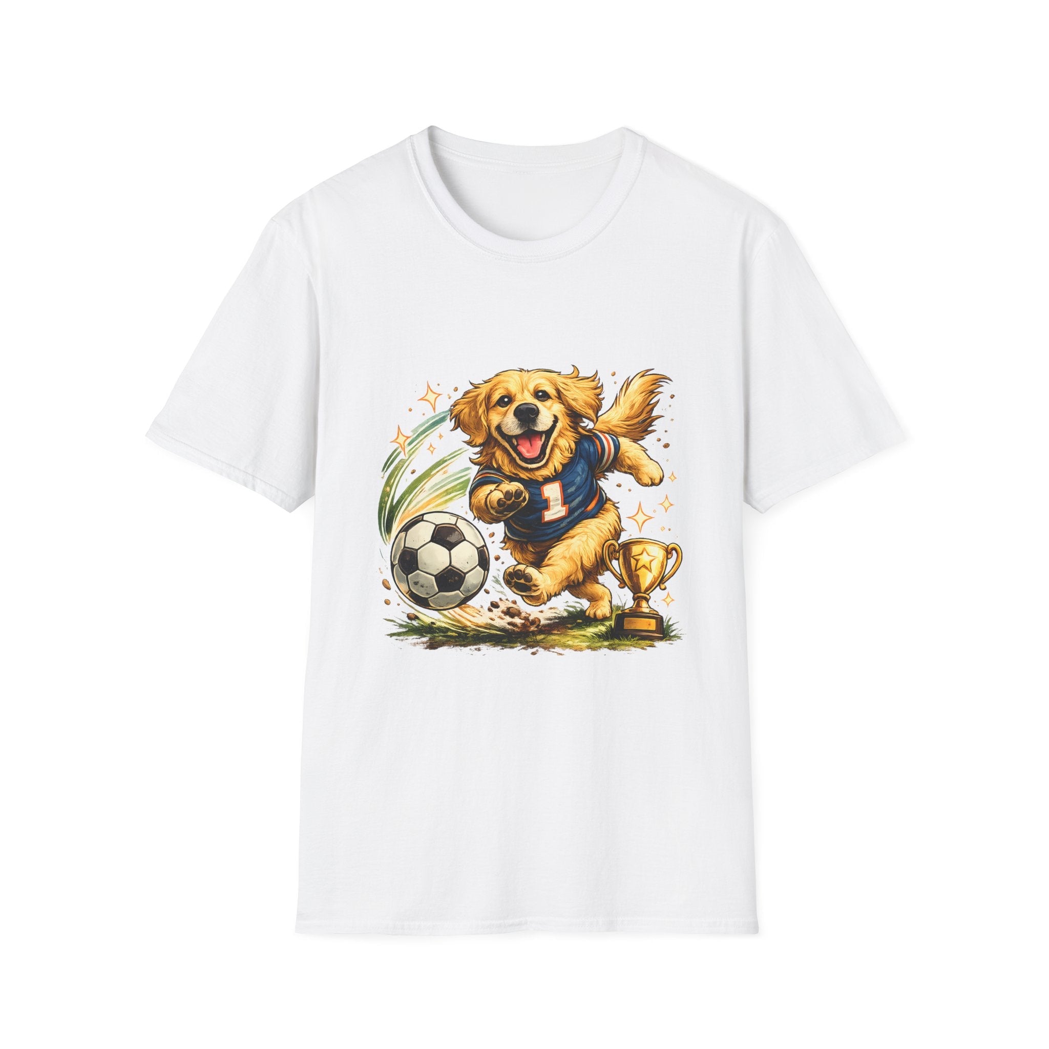 Golden Retriever Soccer T-Shirt — Cute Dog Playing Soccer Graphic Tee Printify