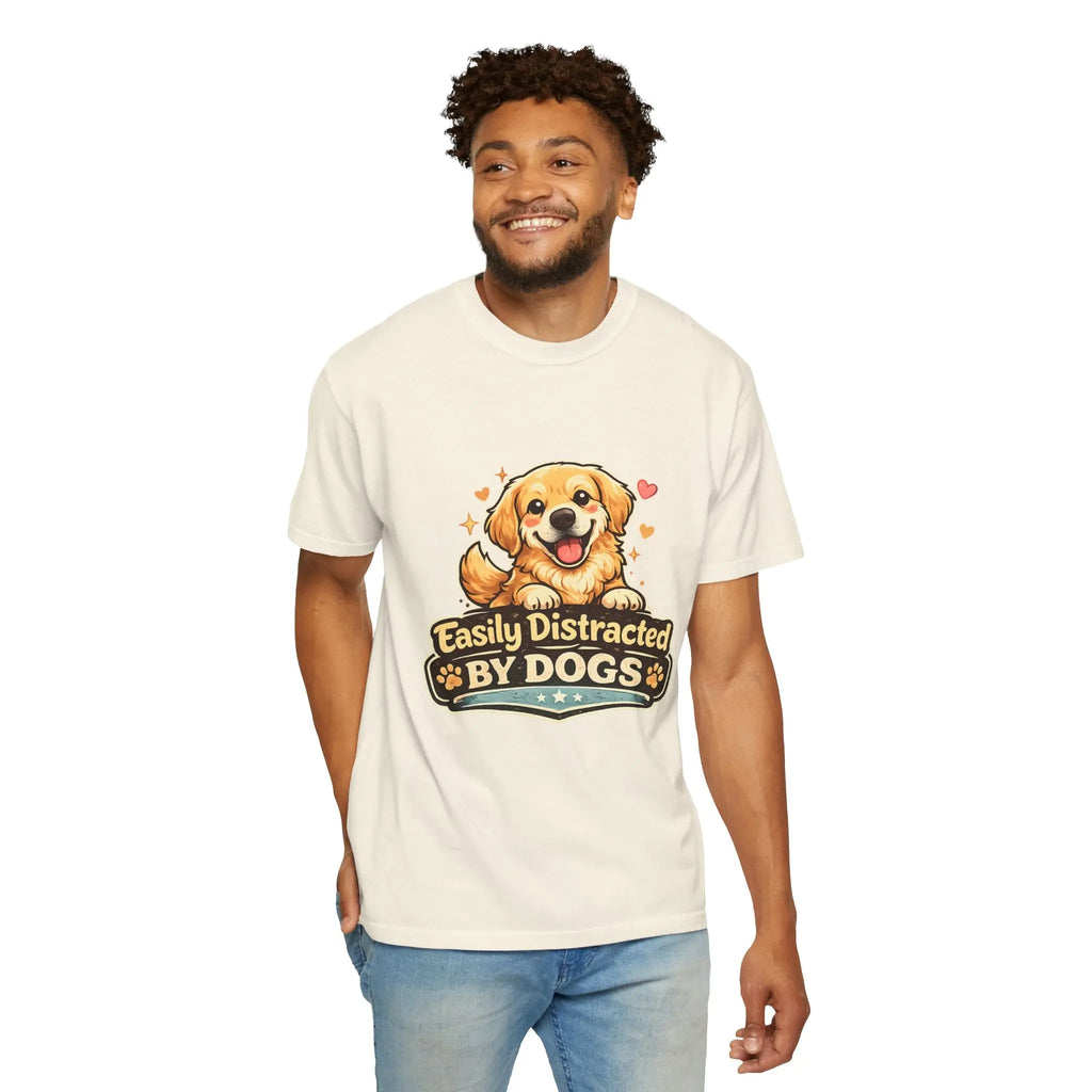 Dog Lover T-Shirt - "Easily Distracted By Dogs" Cute Golden Retriever Tee