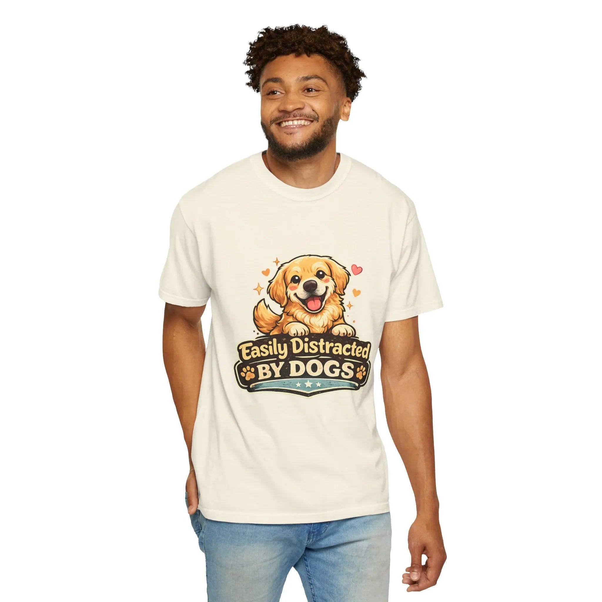 Dog Lover T-Shirt - "Easily Distracted By Dogs" Cute Golden Retriever Tee