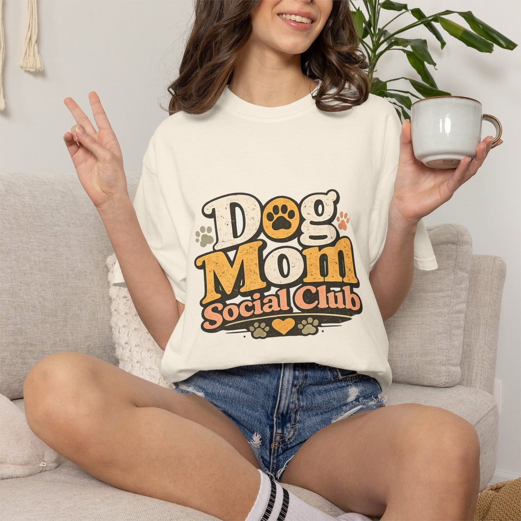 Dog Mom Social Club T-Shirt — Cute Paw Print Graphic Tee for Dog Lovers Printify