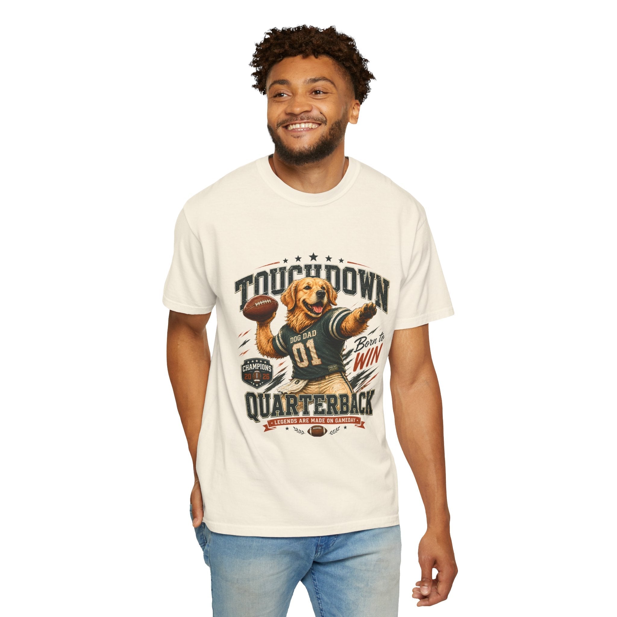 Touchdown Quarterback T-Shirt — Cute Golden Retriever Football Tee (Born to Win) Printify