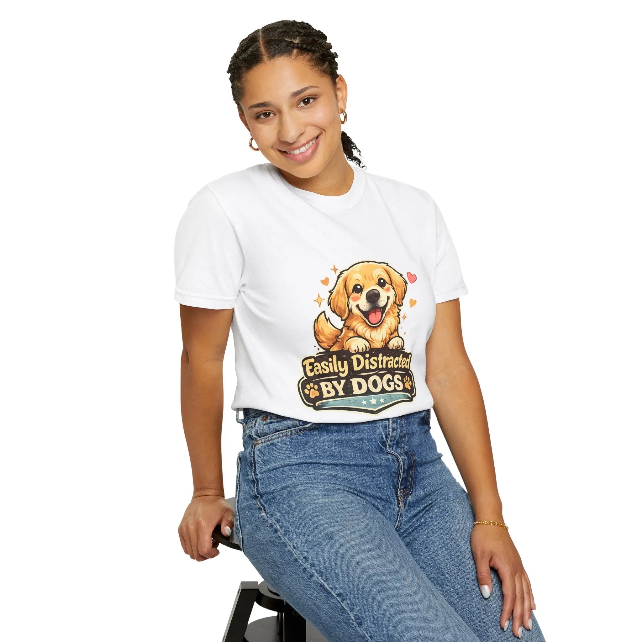 Dog Lover T-Shirt - "Easily Distracted By Dogs" Cute Golden Retriever Tee