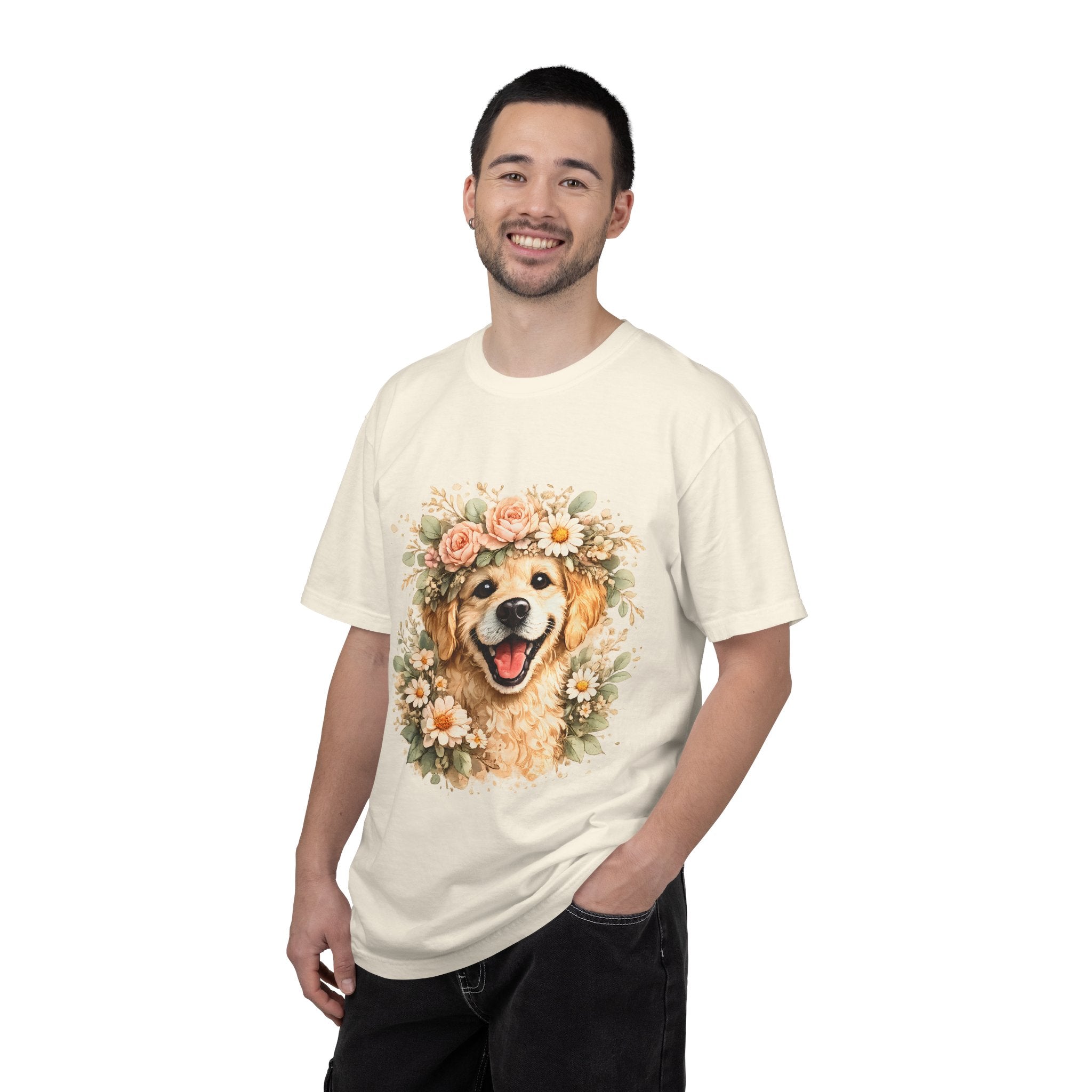 Golden Retriever Floral Crown T-Shirt — Cute Dog Tee for Pet Lovers Printify