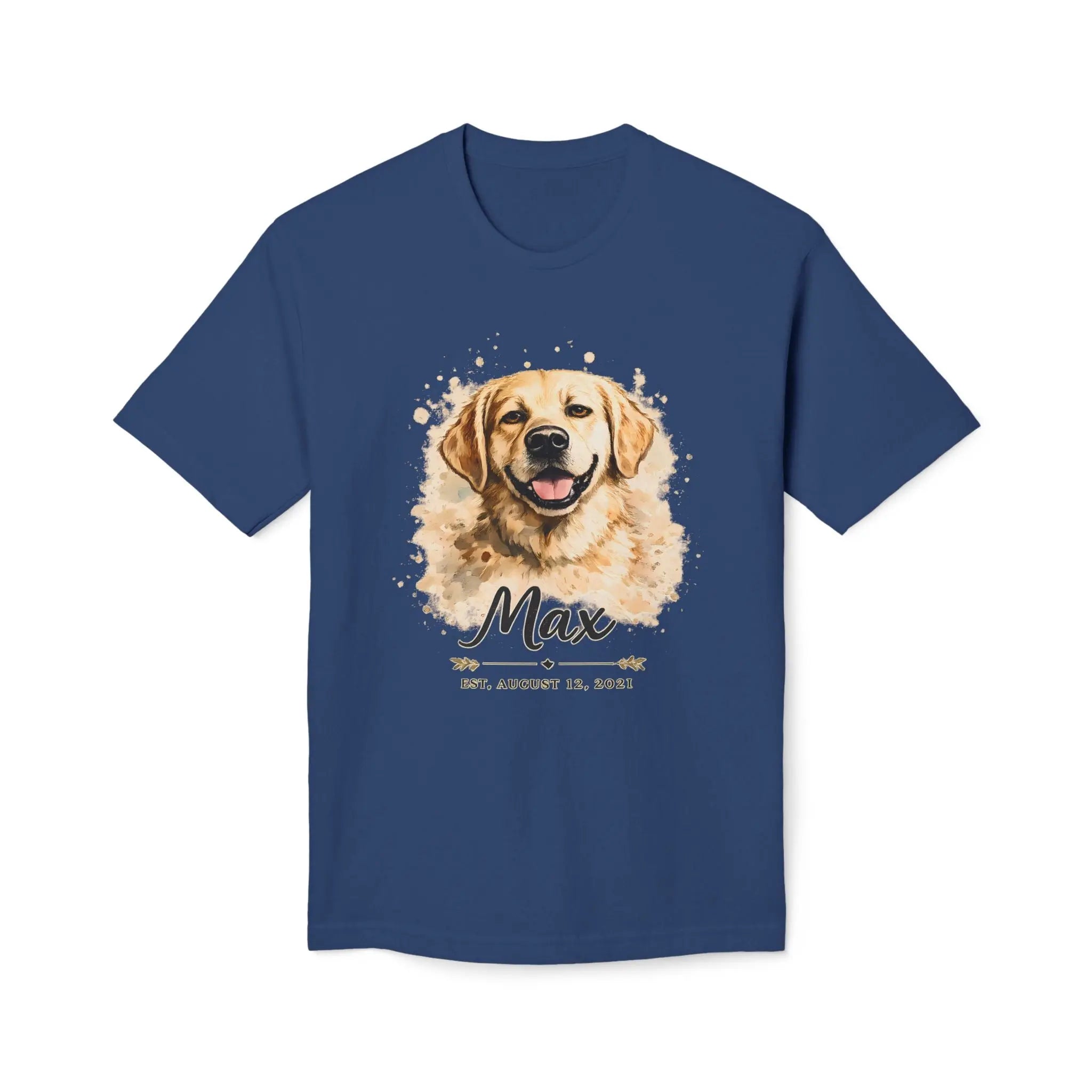 Personalized Dog Portrait Memorial T-Shirt — "Max" Name & Date Printify