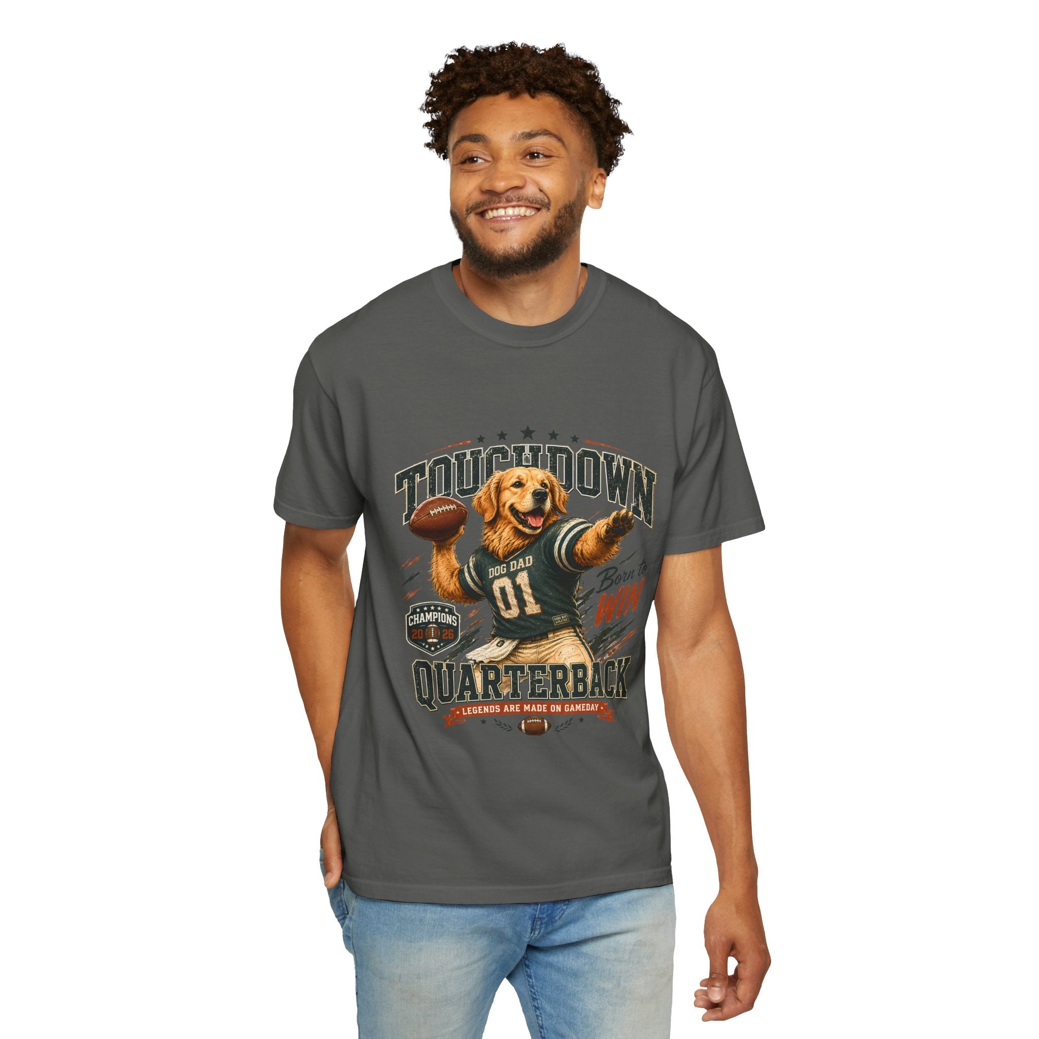 Touchdown Quarterback T-Shirt — Cute Golden Retriever Football Tee (Born to Win) Printify