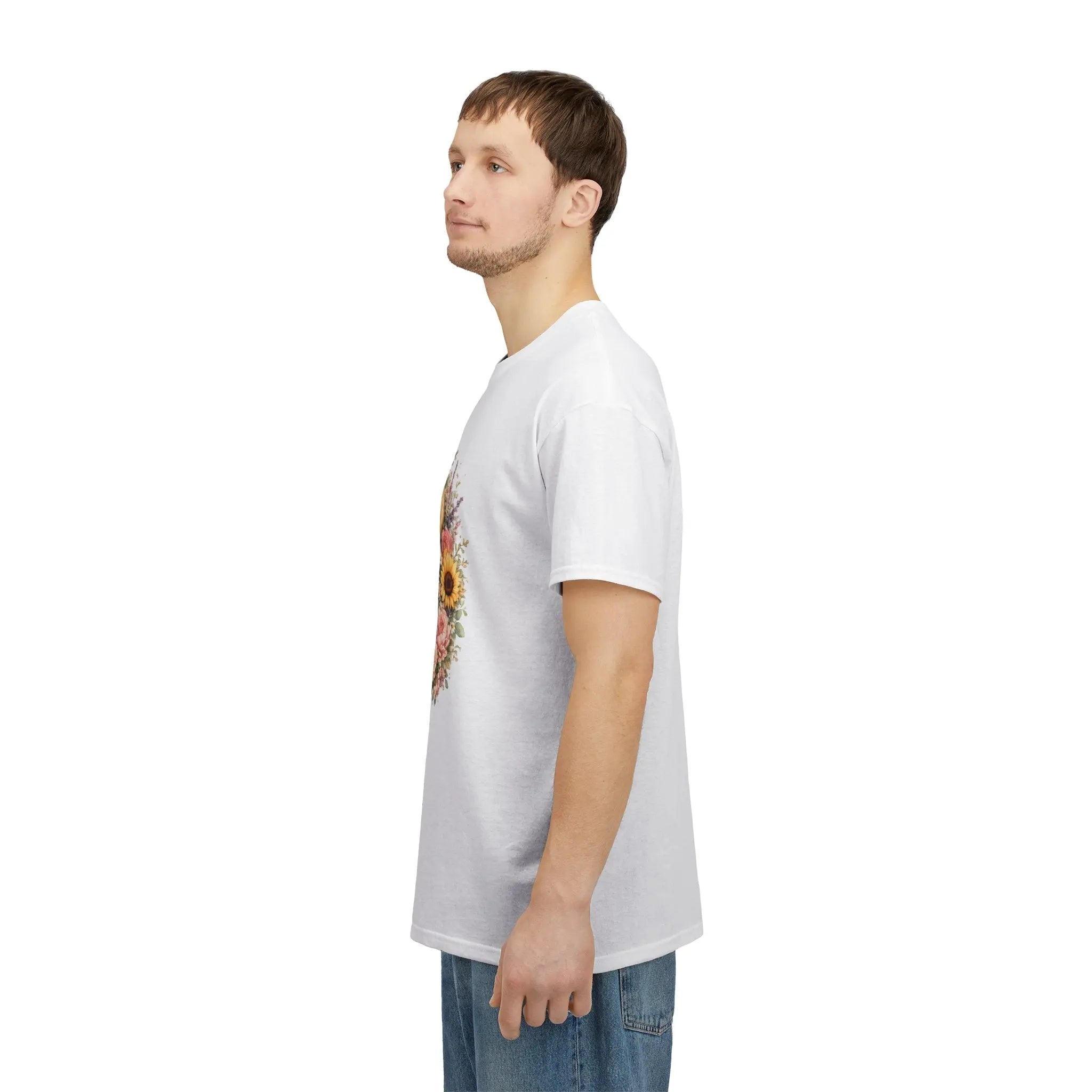 Golden Retriever Floral Tee — Happy Dog with Sunflowers & Roses Printify