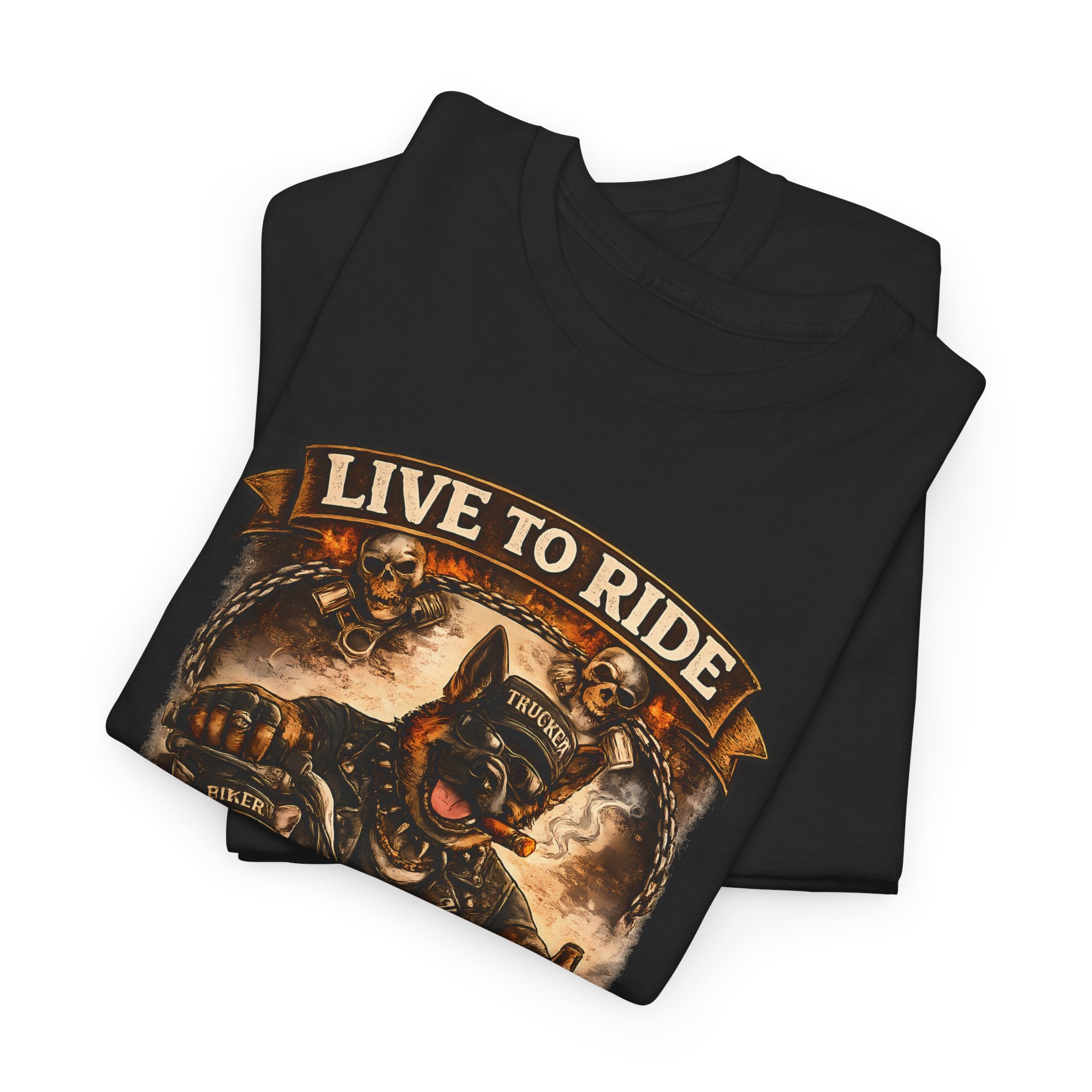Live to Ride Biker Crew T-Shirt — Vintage Motorcycle Skull Tee