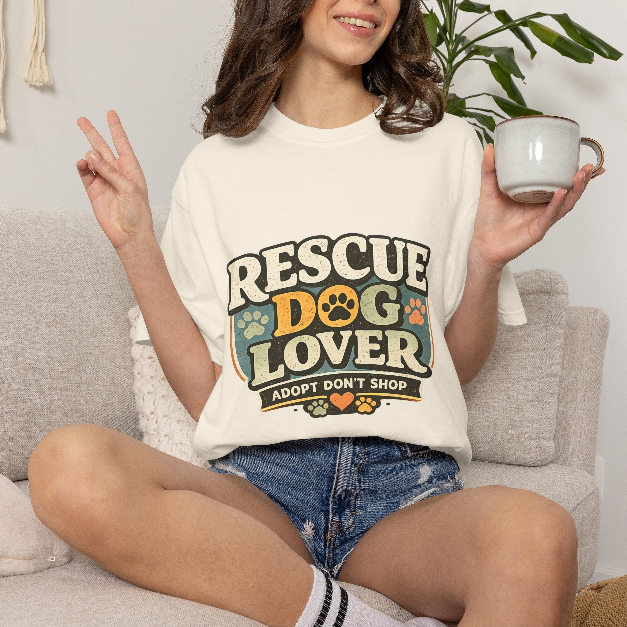 Rescue Dog Lover T-Shirt — "Adopt Don't Shop" Paw Print Tee Printify