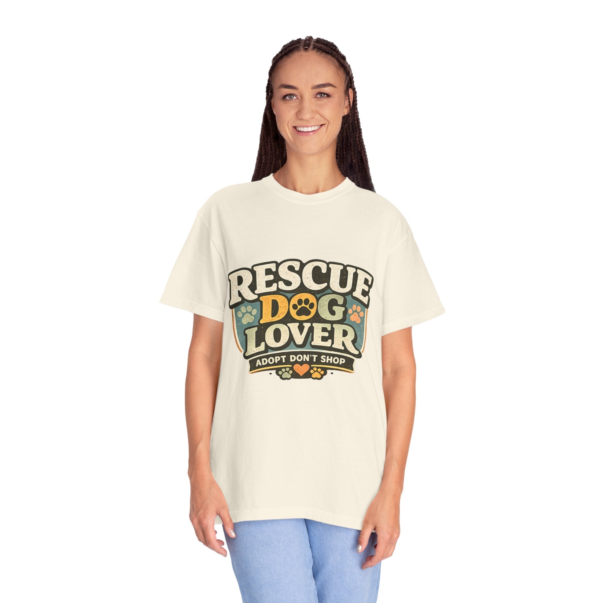 Rescue Dog Lover T-Shirt — "Adopt Don't Shop" Paw Print Tee Printify