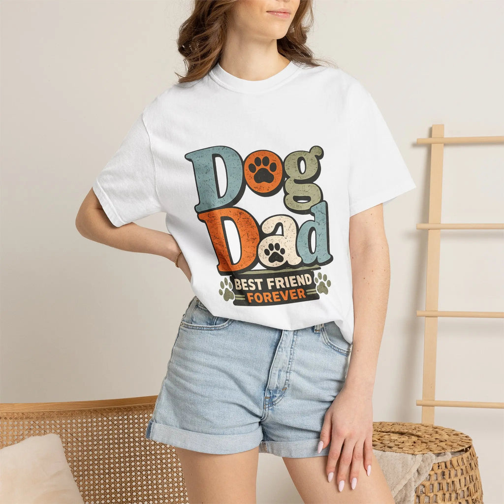 Dog Dad T-Shirt — "Best Friend Forever" Vintage Paw Print Tee Printify