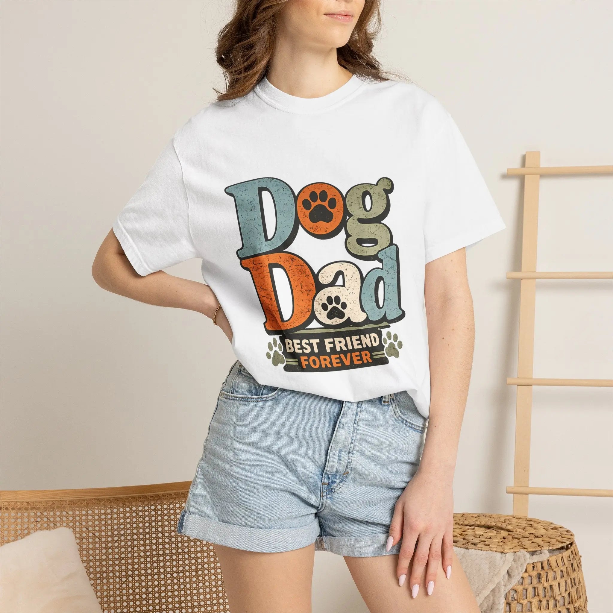 Dog Dad T-Shirt — "Best Friend Forever" Vintage Paw Print Tee Printify