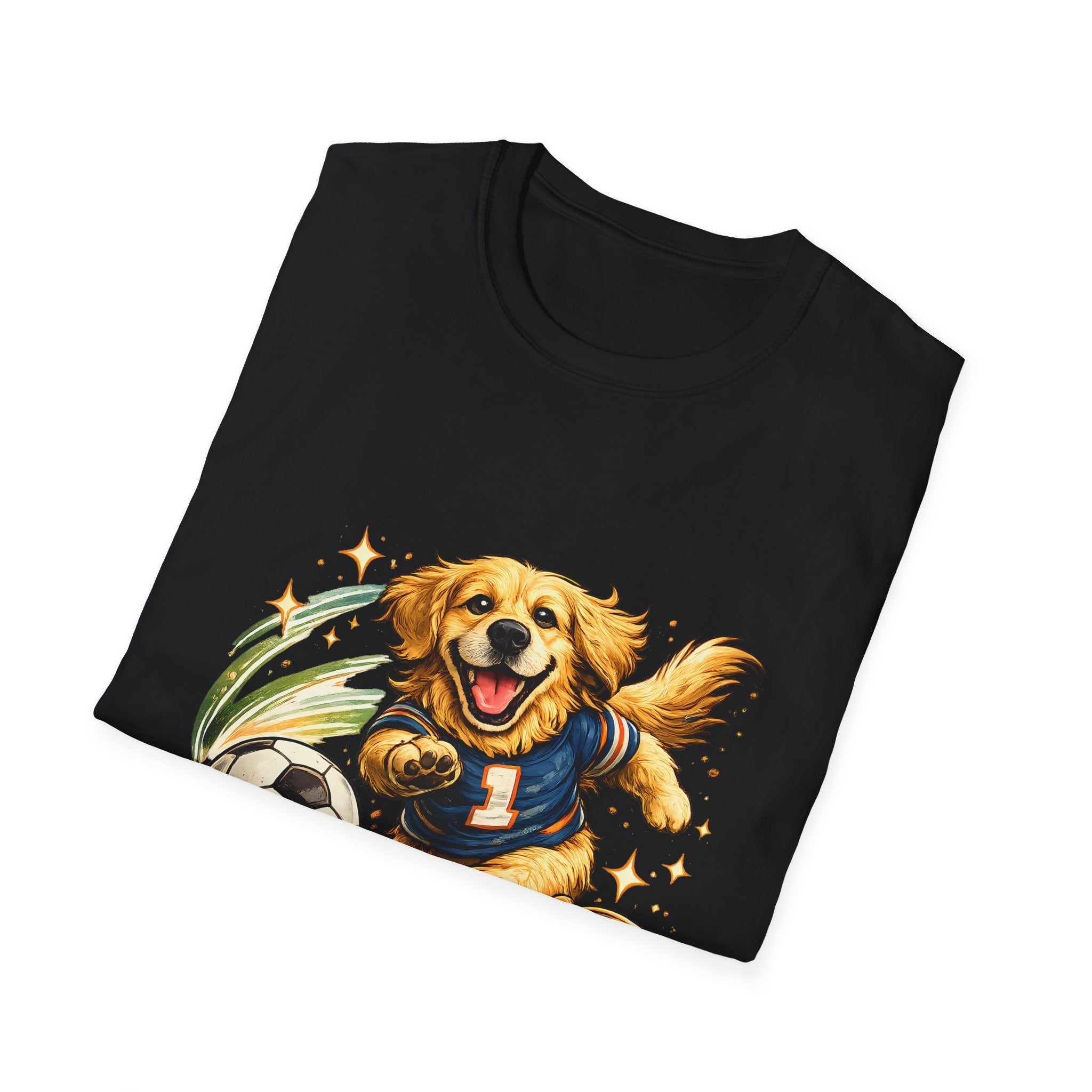 Golden Retriever Soccer T-Shirt — Cute Dog Playing Soccer Graphic Tee Printify