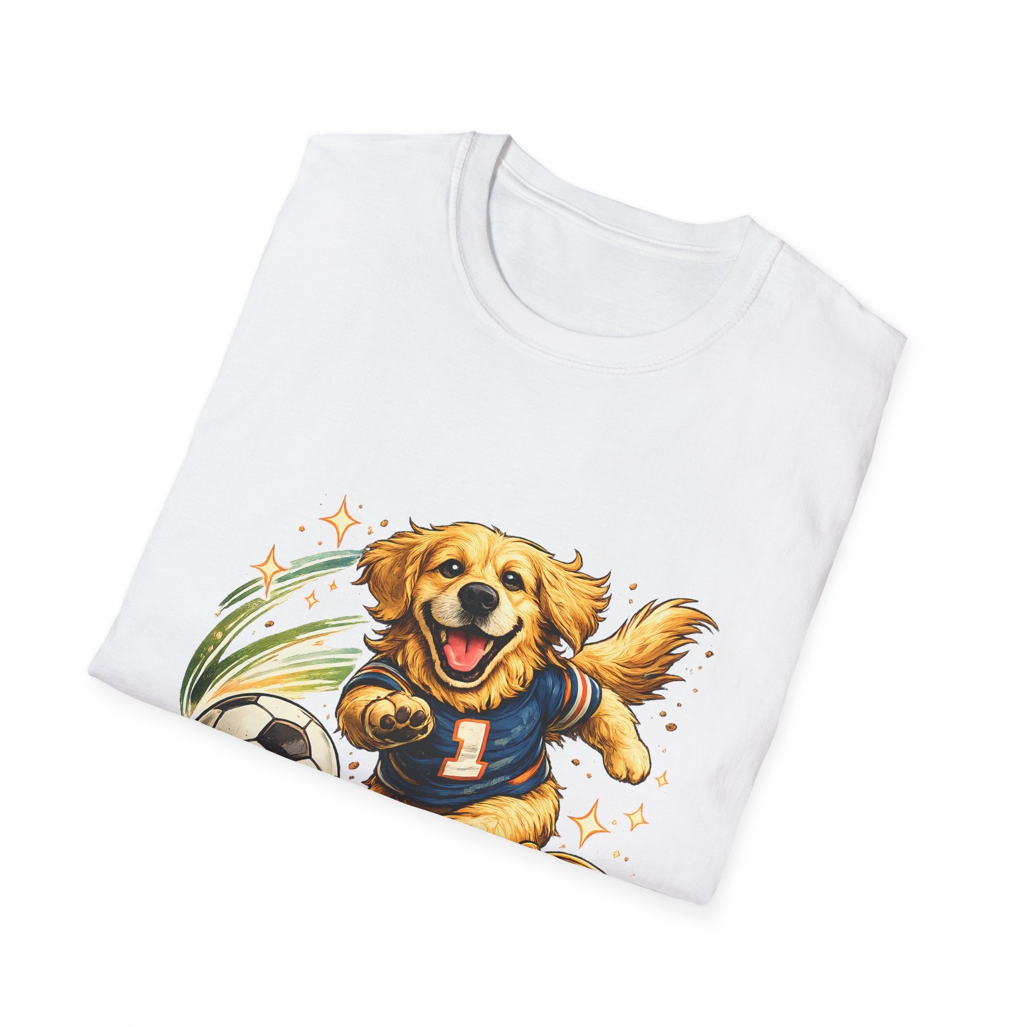Golden Retriever Soccer T-Shirt — Cute Dog Playing Soccer Graphic Tee Printify