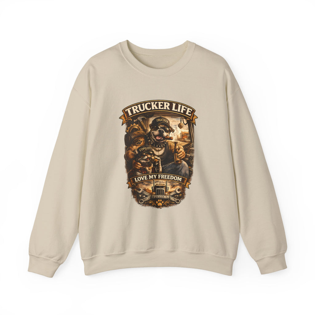Trucker Life Crewneck Sweatshirt – "Love My Freedom" Vintage Trucker Graphic
