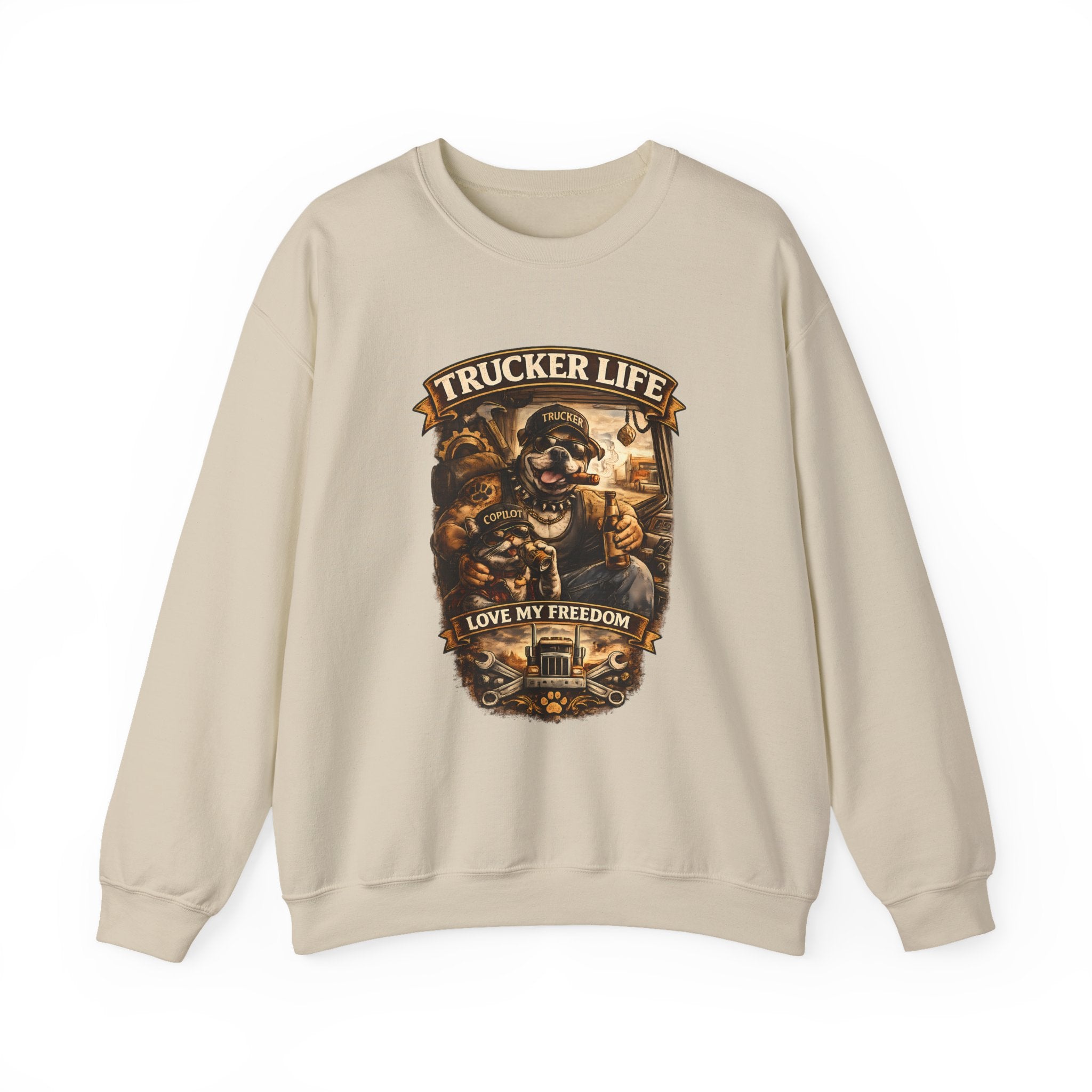 Trucker Life Crewneck Sweatshirt – "Love My Freedom" Vintage Trucker Graphic