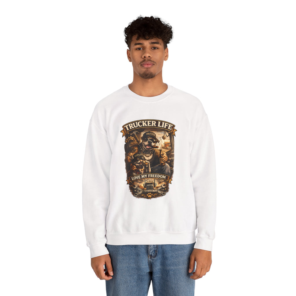 Trucker Life Crewneck Sweatshirt – "Love My Freedom" Vintage Trucker Graphic