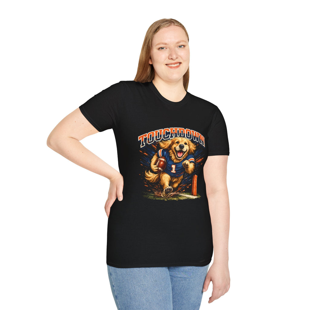 Touchdown! Golden Retriever Football T-Shirt Printify
