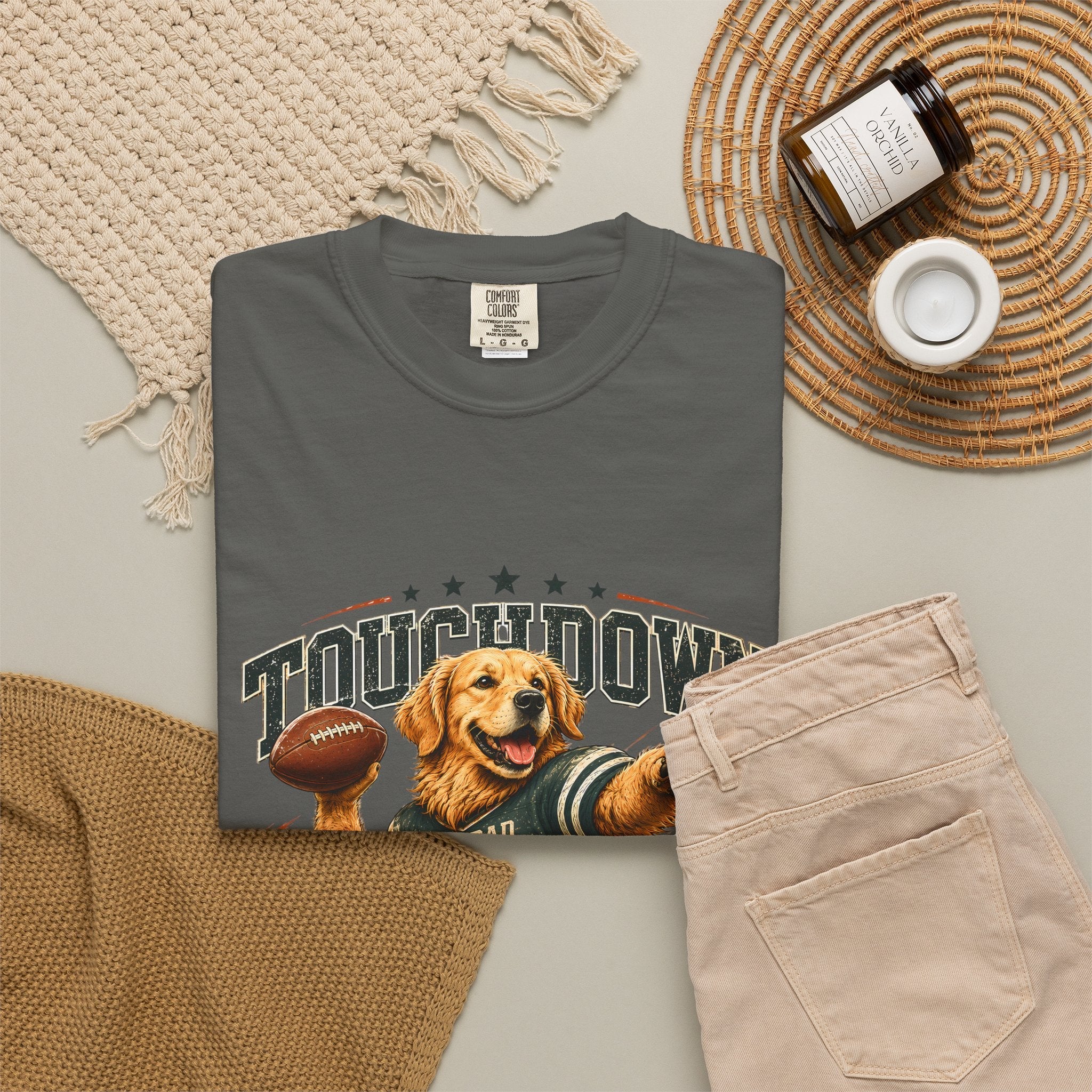 Touchdown Quarterback T-Shirt — Cute Golden Retriever Football Tee (Born to Win) Printify