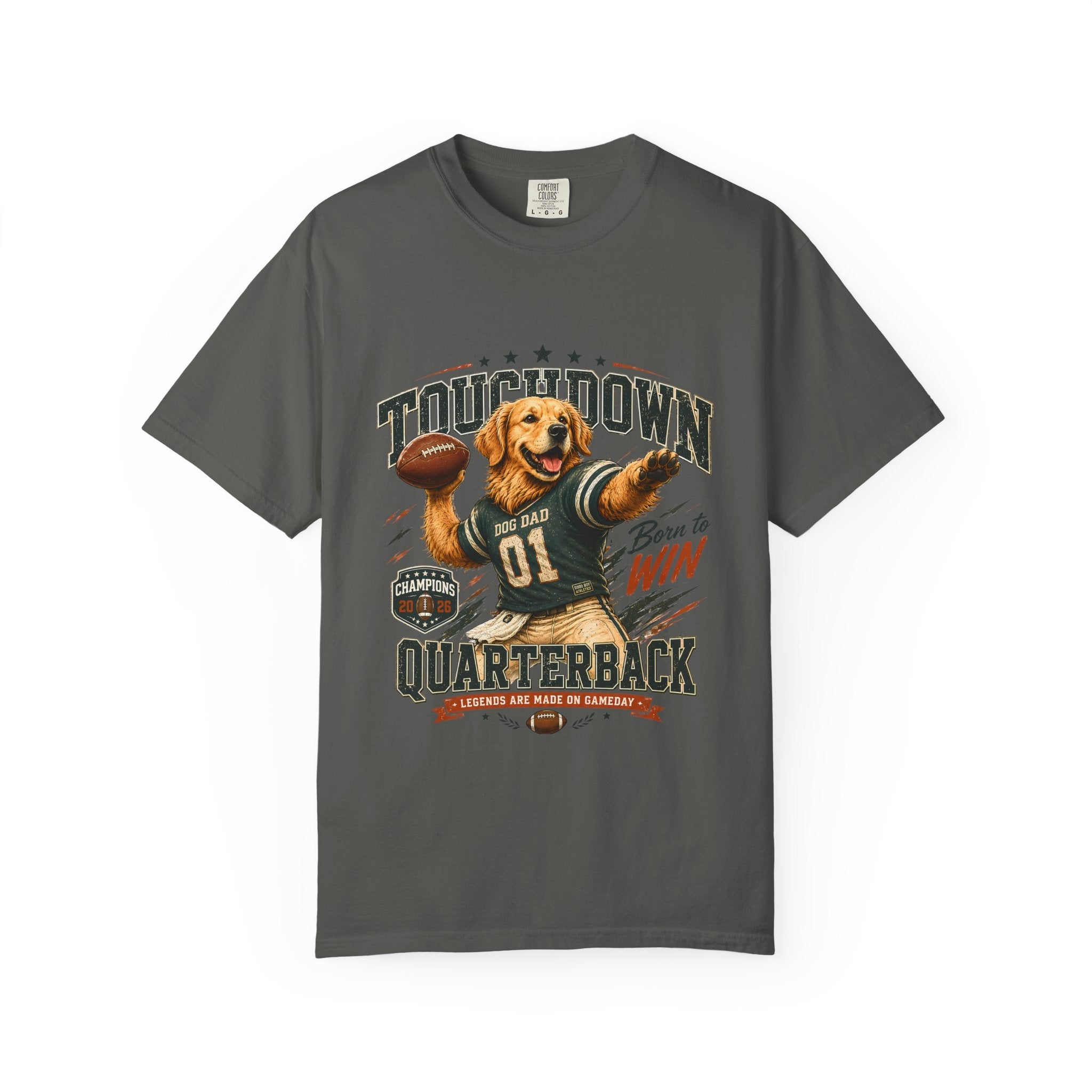 Touchdown Quarterback T-Shirt — Cute Golden Retriever Football Tee (Born to Win) Printify