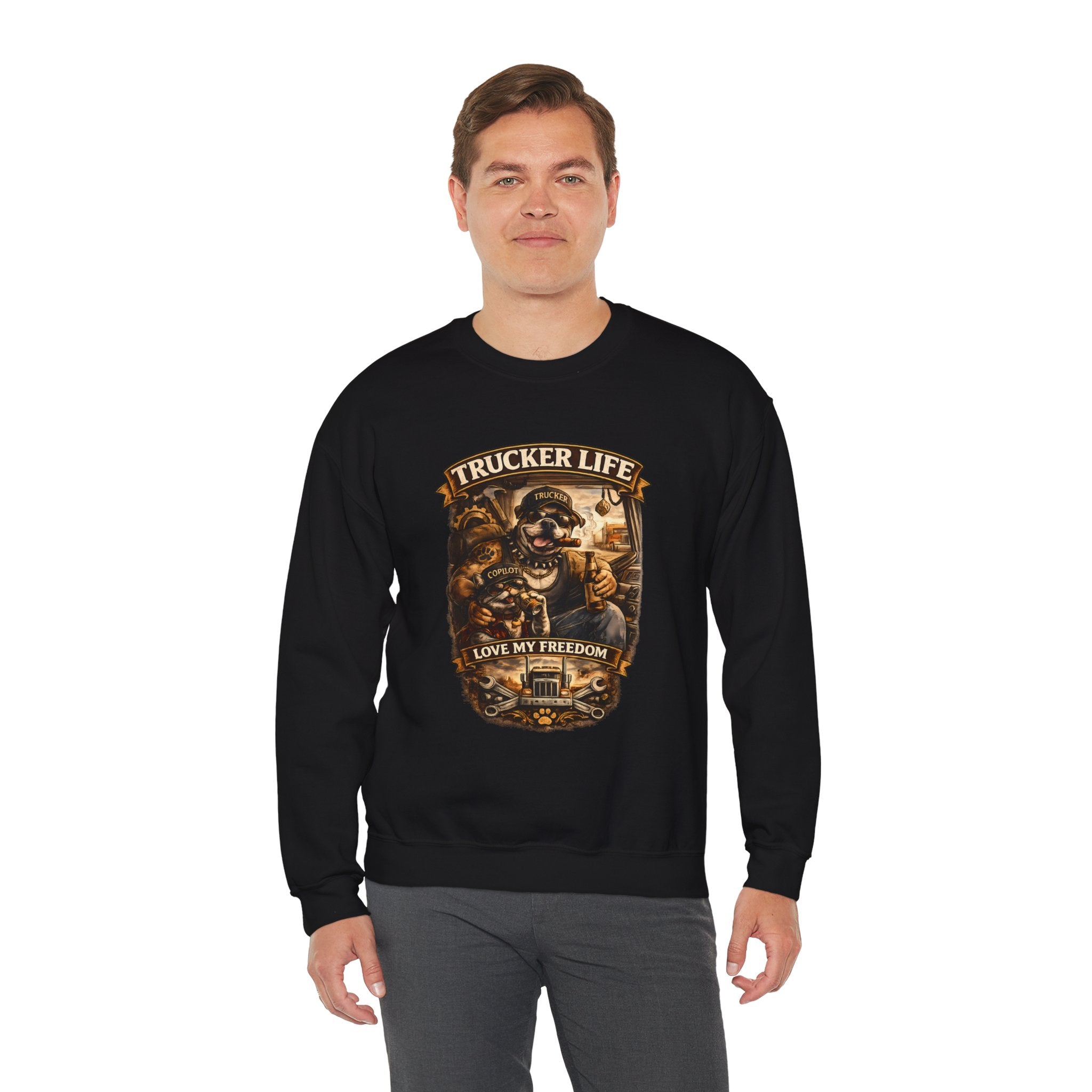 Trucker Life Crewneck Sweatshirt – "Love My Freedom" Vintage Trucker Graphic
