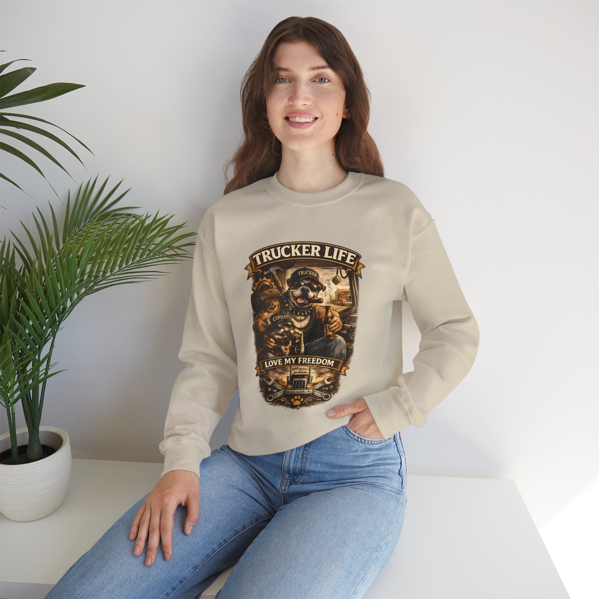 Trucker Life Crewneck Sweatshirt – "Love My Freedom" Vintage Trucker Graphic