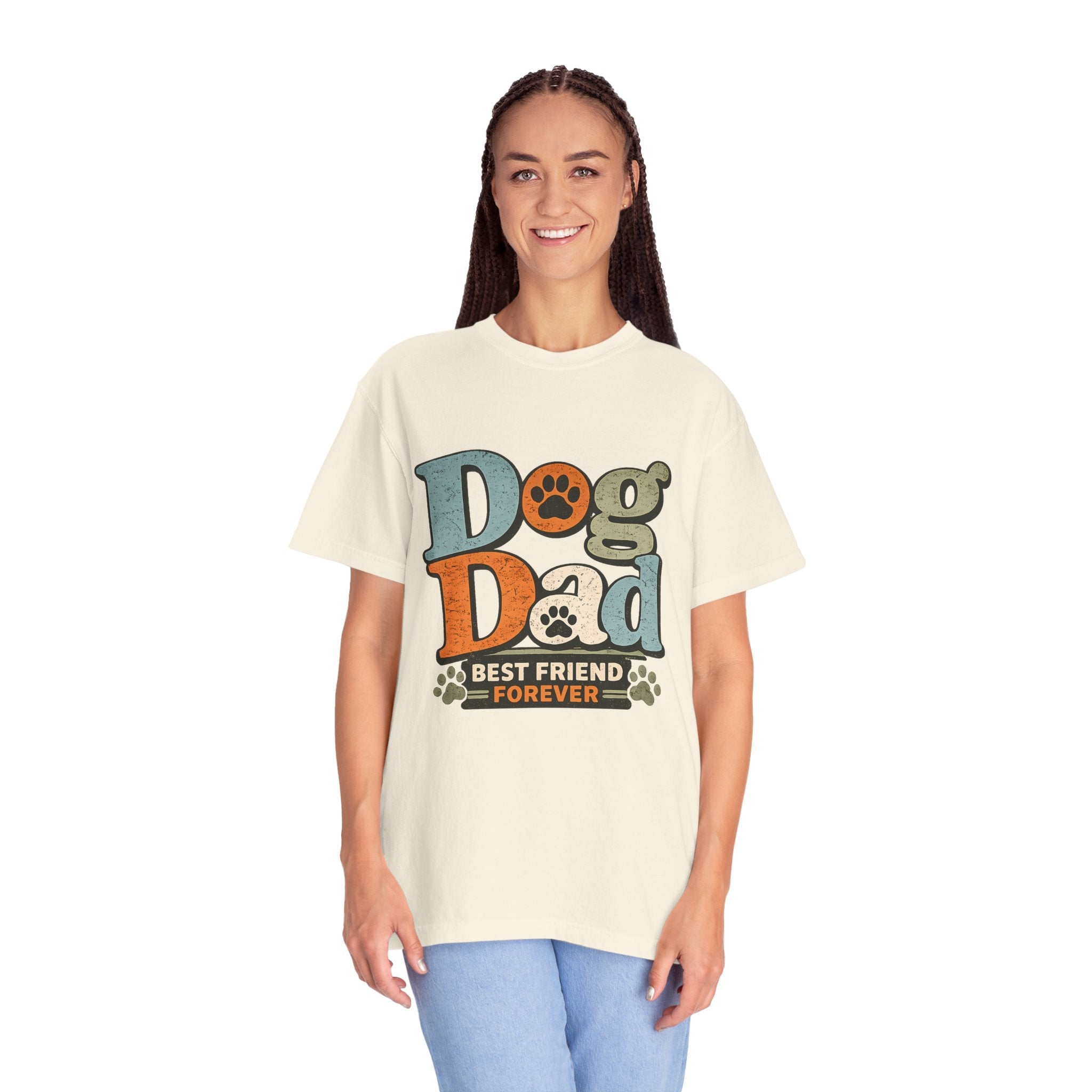 Dog Dad T-Shirt — "Best Friend Forever" Vintage Paw Print Tee Printify