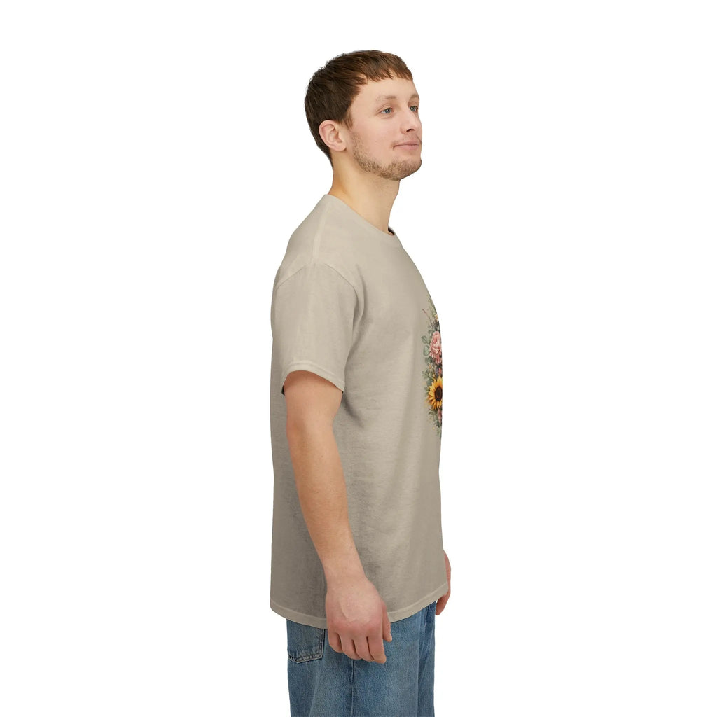 Golden Retriever Floral Tee — Happy Dog with Sunflowers & Roses Printify