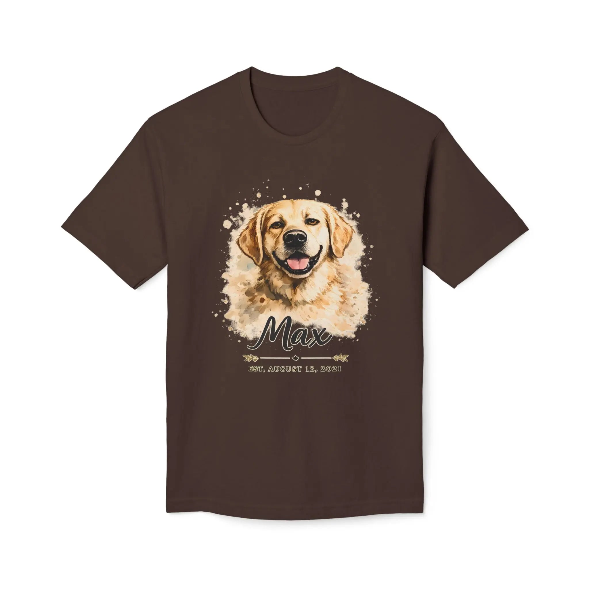 Personalized Dog Portrait Memorial T-Shirt — "Max" Name & Date Printify