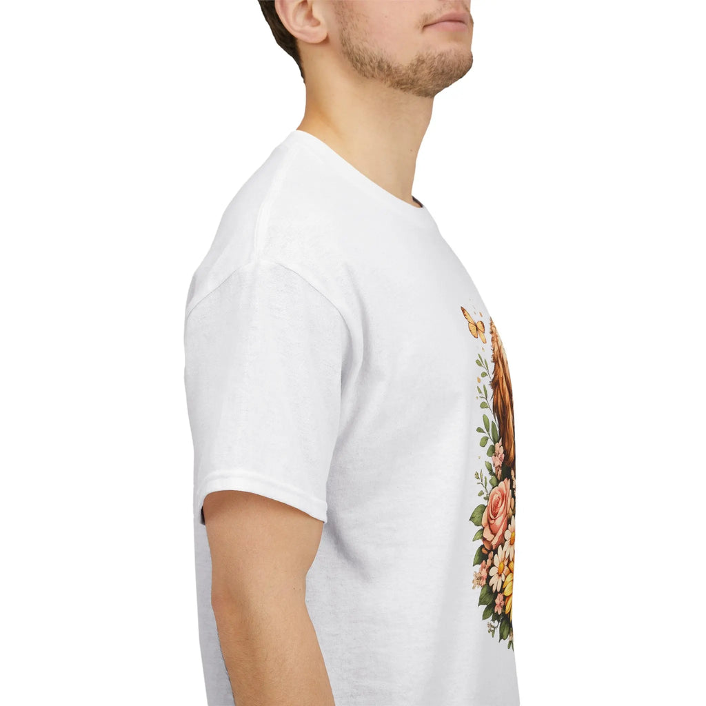 Golden Retriever Floral Tee — Happy Dog with Sunflowers Graphic T-Shirt Printify