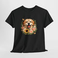 Golden Retriever Floral Tee — Happy Dog with Sunflowers Graphic T-Shirt Printify
