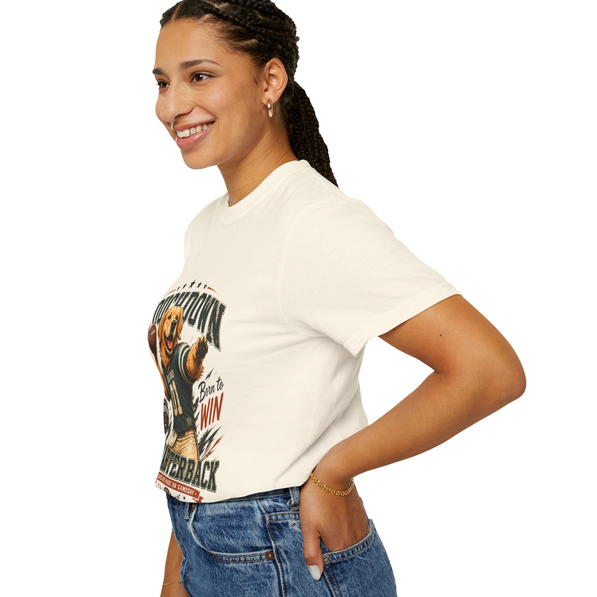 Touchdown Quarterback T-Shirt — Cute Golden Retriever Football Tee (Born to Win) Printify