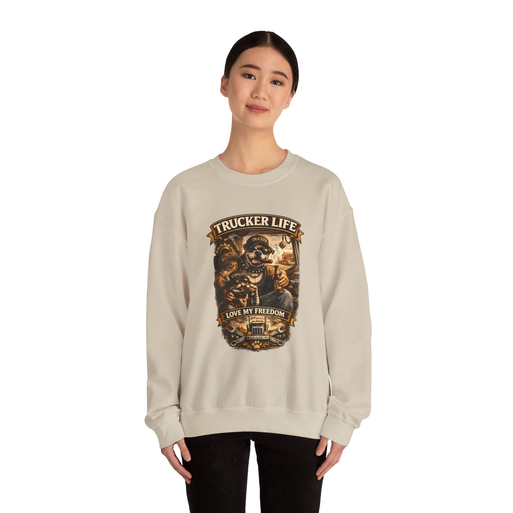 Trucker Life Crewneck Sweatshirt – "Love My Freedom" Vintage Trucker Graphic