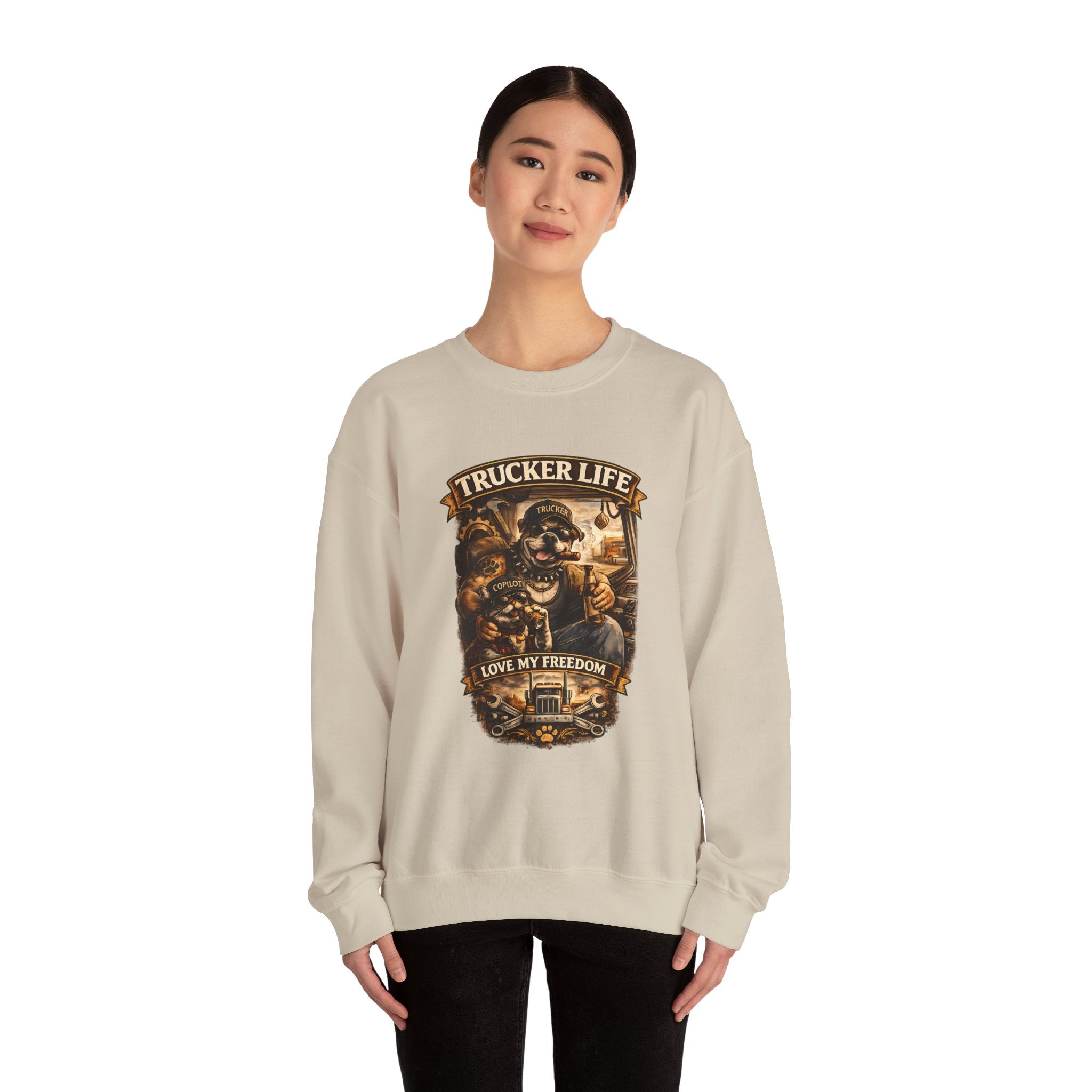 Trucker Life Crewneck Sweatshirt – "Love My Freedom" Vintage Trucker Graphic